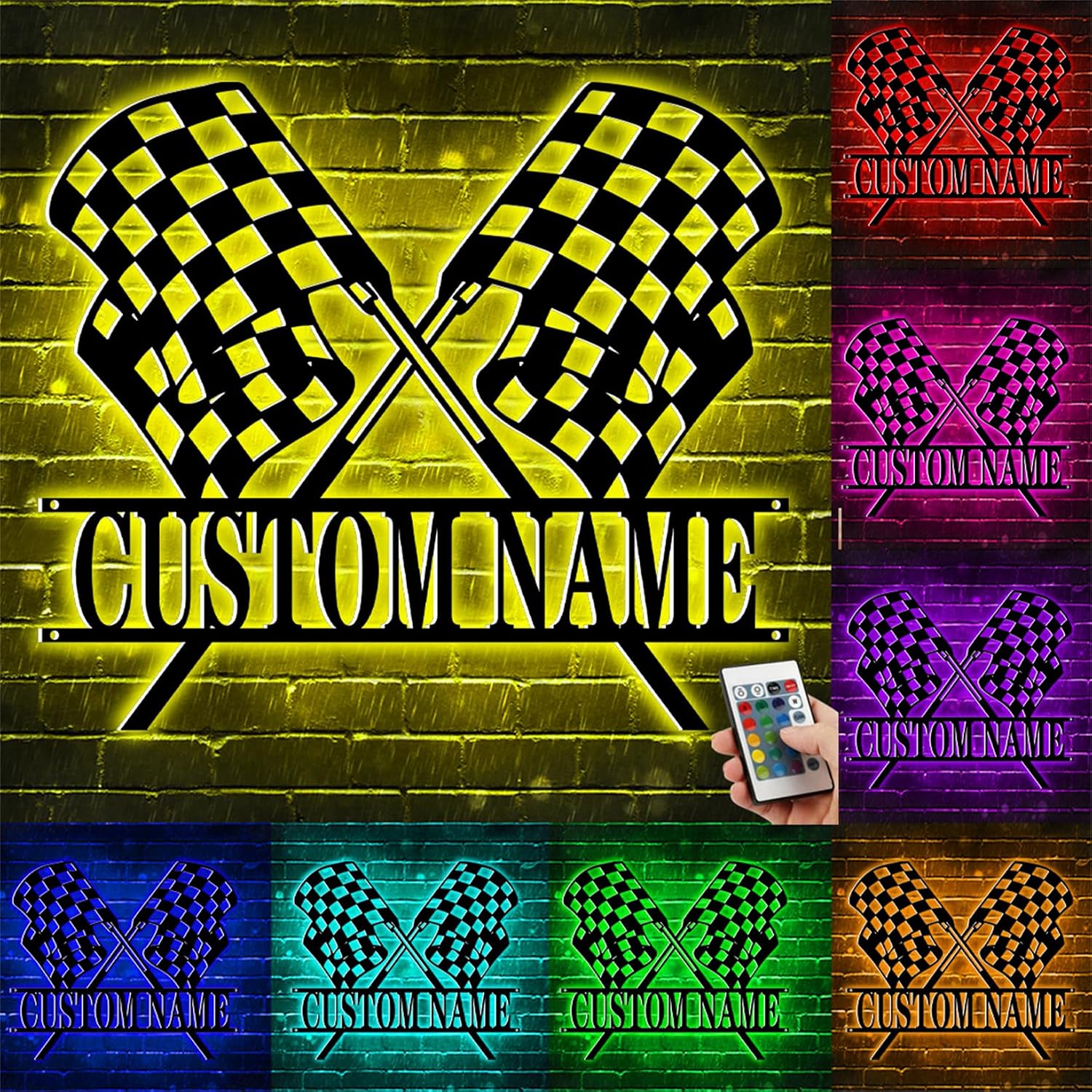 Custom Start Finish Racing Flag Metal Wall Sign with LED Light ...