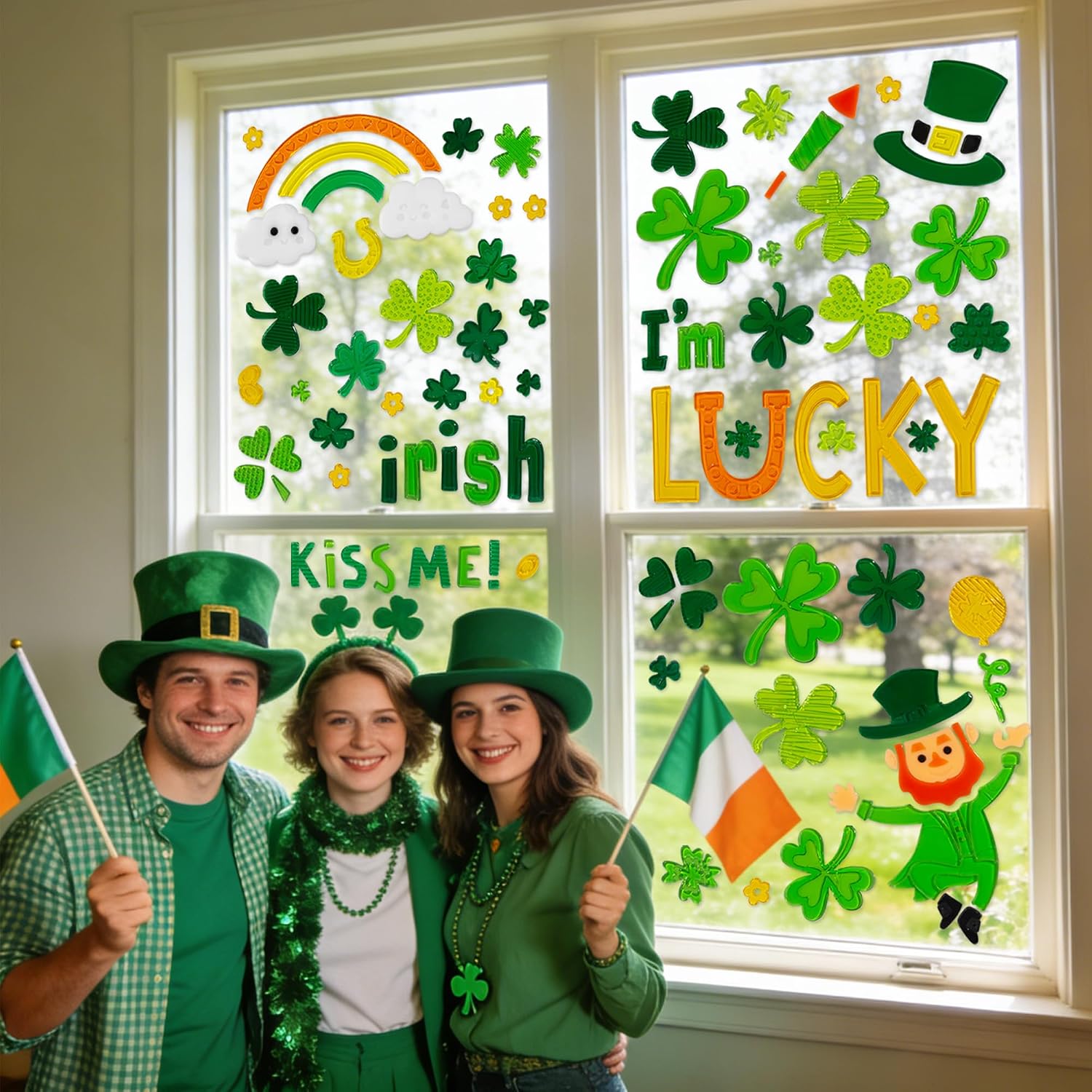 6 Pcs St Patricks Day Window clings–Reusable Window Cling for Glass Windows