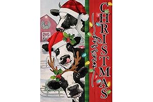 Merry Christmas Cows Decorative Burlap Garden Flag