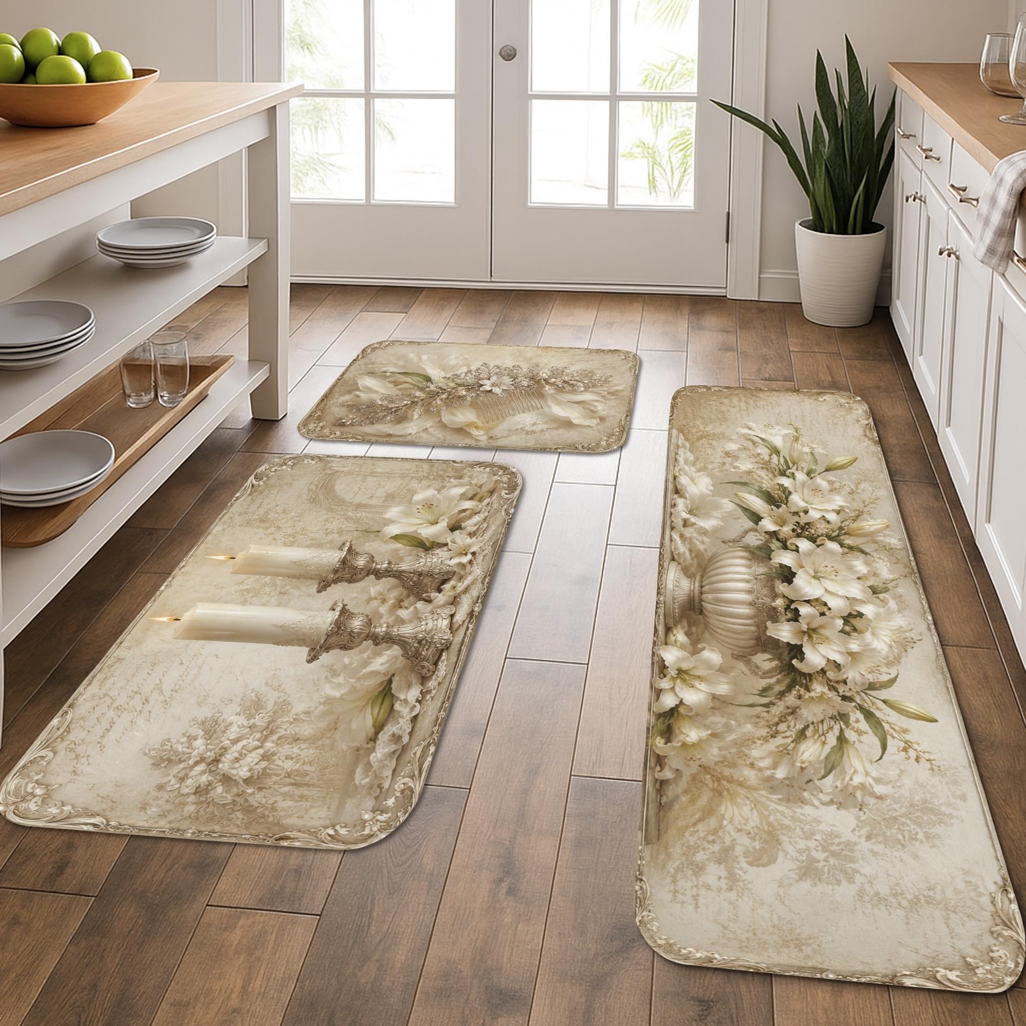 Tapis de cuisine confortable pour sol froid, lot de 3 lavable floral