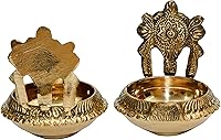 Vista 5 de Latón puro Shanku Chakra kuber Diya, 3 pulgadas, color latón, paquete de 1 par