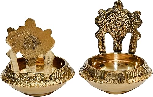 Miniatura 5 de Latón puro Shanku Chakra kuber Diya, 3 pulgadas, color latón, paquete de 1 par