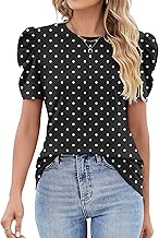 IECCP Bluse Damen Sommer T-Shirts Puff Spitze Kurzarm 2025 Sommer Oberteile Damen Rundhals Lässig Tunika T-Shirt Elegant