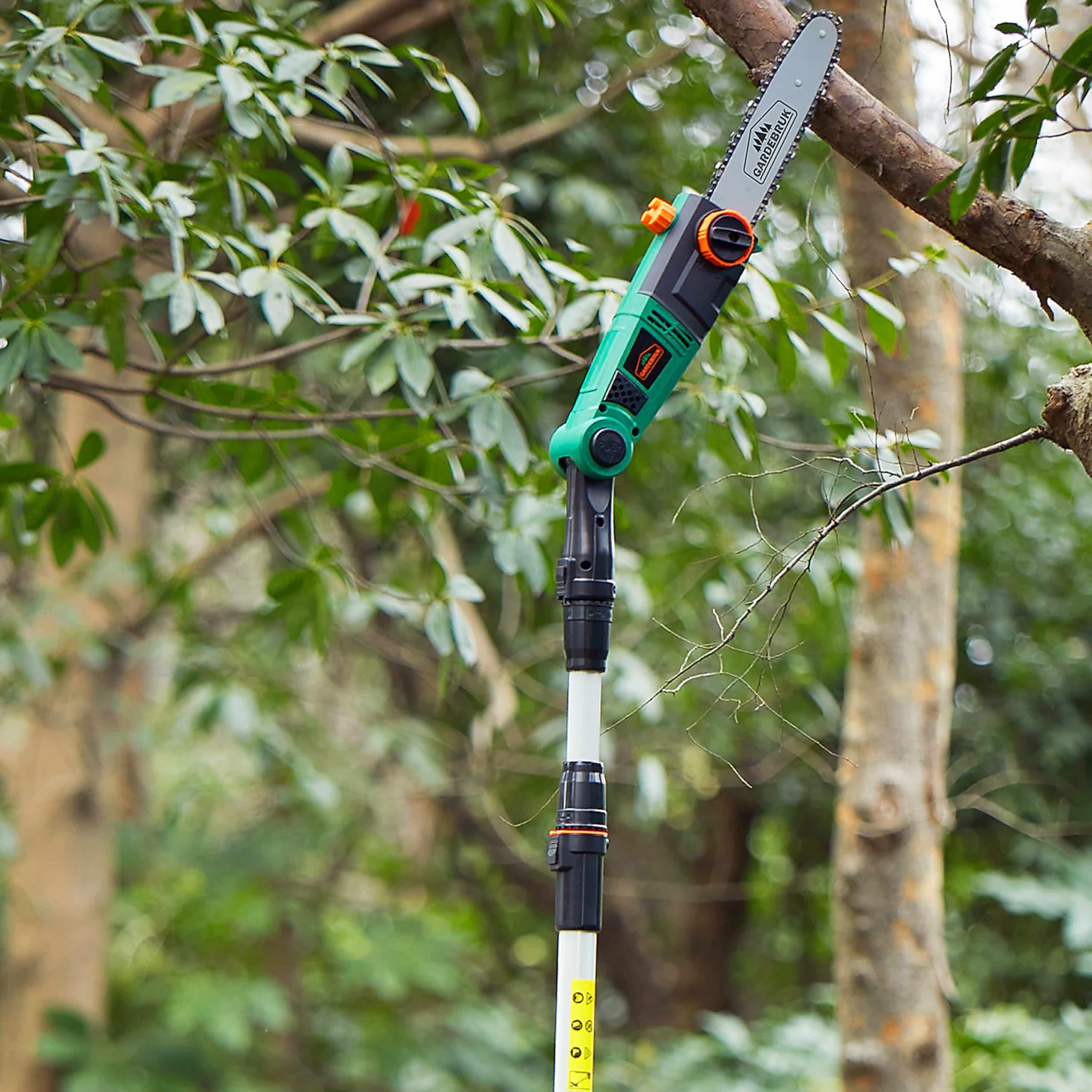 GARDEBRUK® Elagueuse sur perche électrique 750W poignée ergonomique lame 26cm télescopique coupe branche tronçonneuse sécateur scie arbre branches