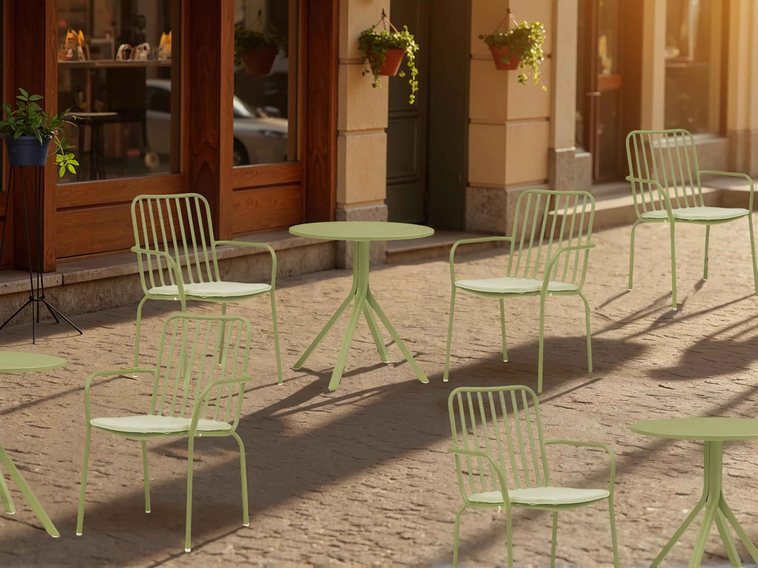 METRO Professional Mesa de Bistró Soto, Redonda, Aluminio, Verde Oliva, 70cm Diámetro, 72cm Altura, para Exterior