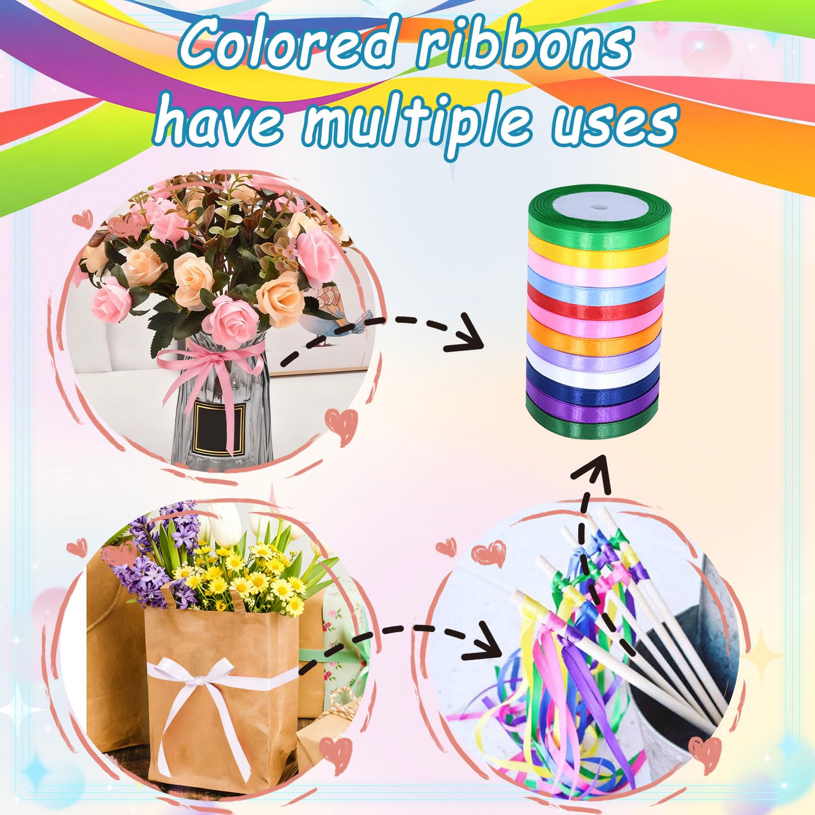 Set 18 Nastri Di Raso Colorati – 10 Mm X 22 Metri Per Pacco, Colore, Oro, Blu, Rosso, Verde – Perfetti Per Regali, Palloncini, Fai Da Te, Matrimoni - 3