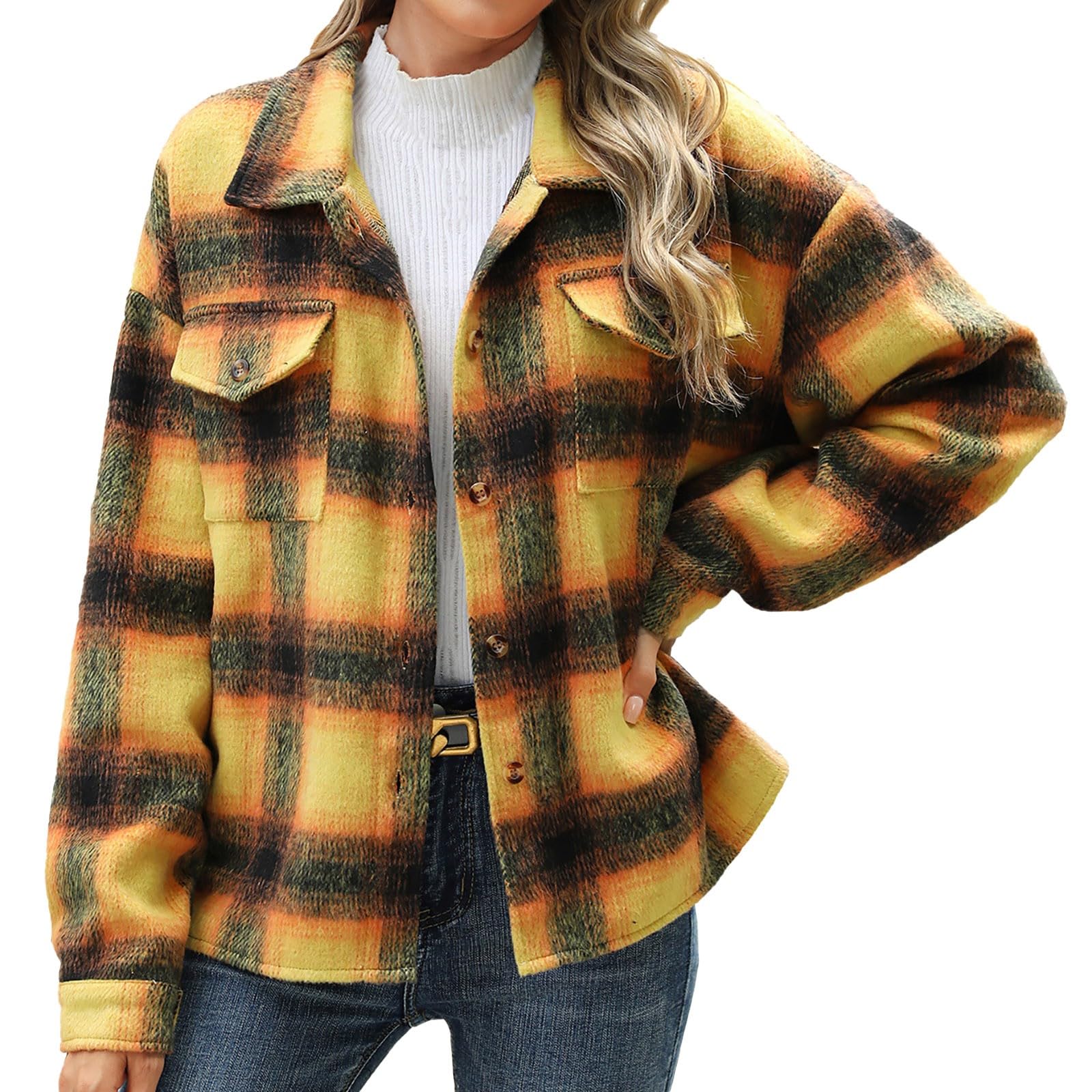 Übergangsjacke Damen Kurzmantel Outdoor Jacken Für Damen Karierter Druck Mantel Elegant Sportliche Damenjacken Softshell Mantel Strickjacke Blazer Elegant Trachtenjacke Winddicht Leichte Jack