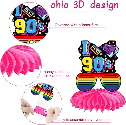 Miniatura 3 de 12 centros de mesa retro de panal de los años 90, centros de mesa de los años 90 para decoración de fiesta de regreso a los años 90 para fiestas de