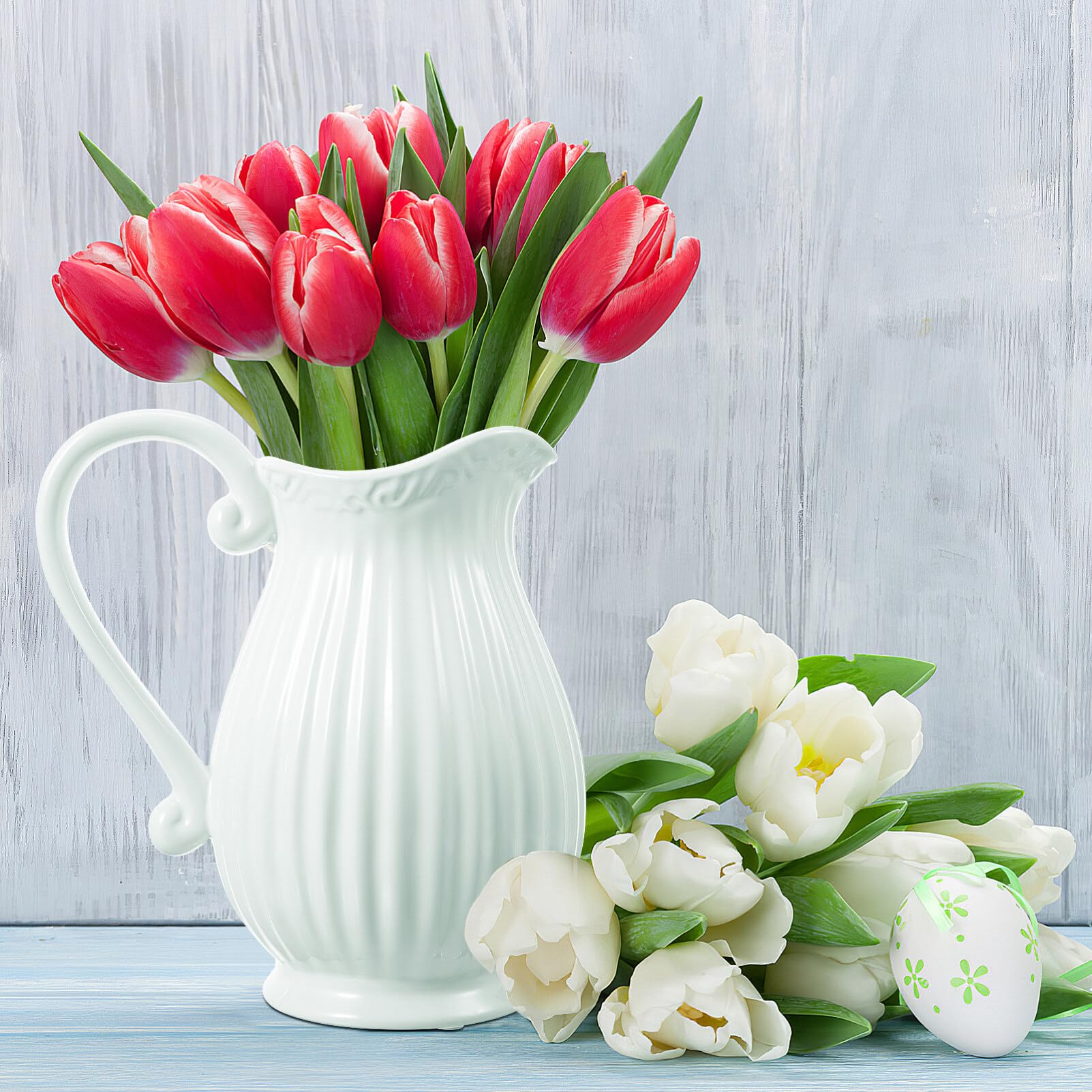 Weiße Keramik-Krugvase - Rustikales Porzellan Für Getrocknete Blumen Ideal Für Bauernhaus Dekoration Minimalistisches Design Für Zuhause 20X17Cm