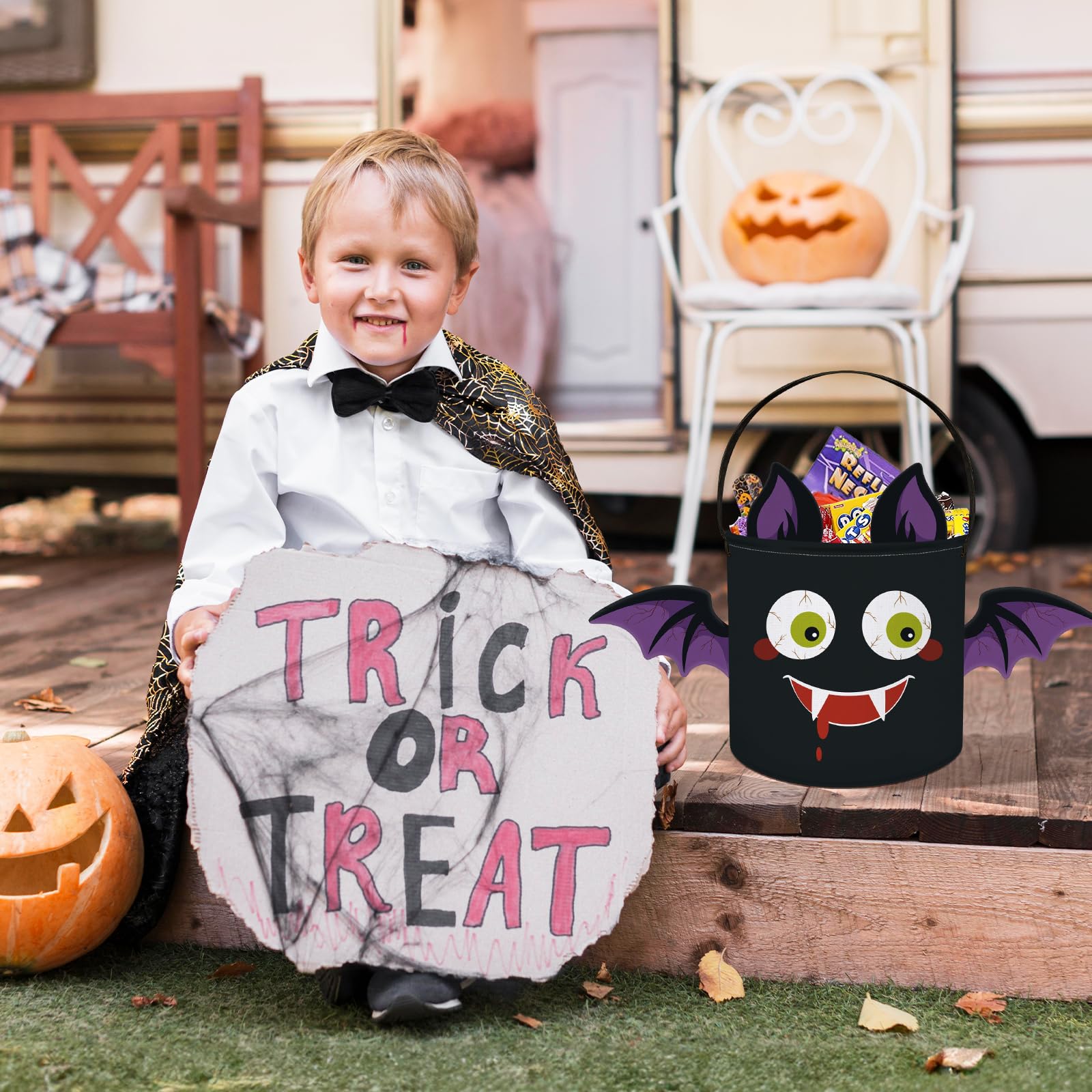 Clastyle 8L Halloween Pequeño Bolsa de Dulce Murciélago con Asa Bolsa de Caramelo Truco o Trato Wacky para La Regalos de Fiesta Decoraciones, Murciélago 3D