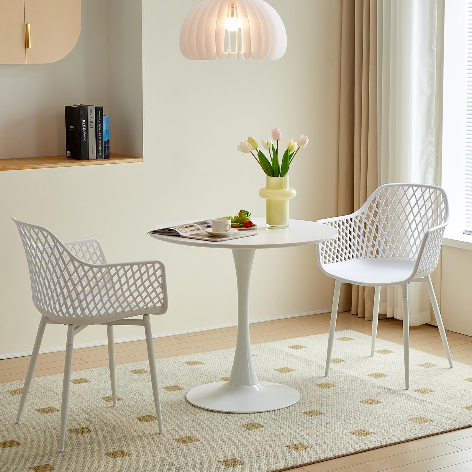 buybyroom Tavolo da pranzo rotondo moderno scandinavo, semplice tavolino per cucina, sala da pranzo e soggiorno, bianco