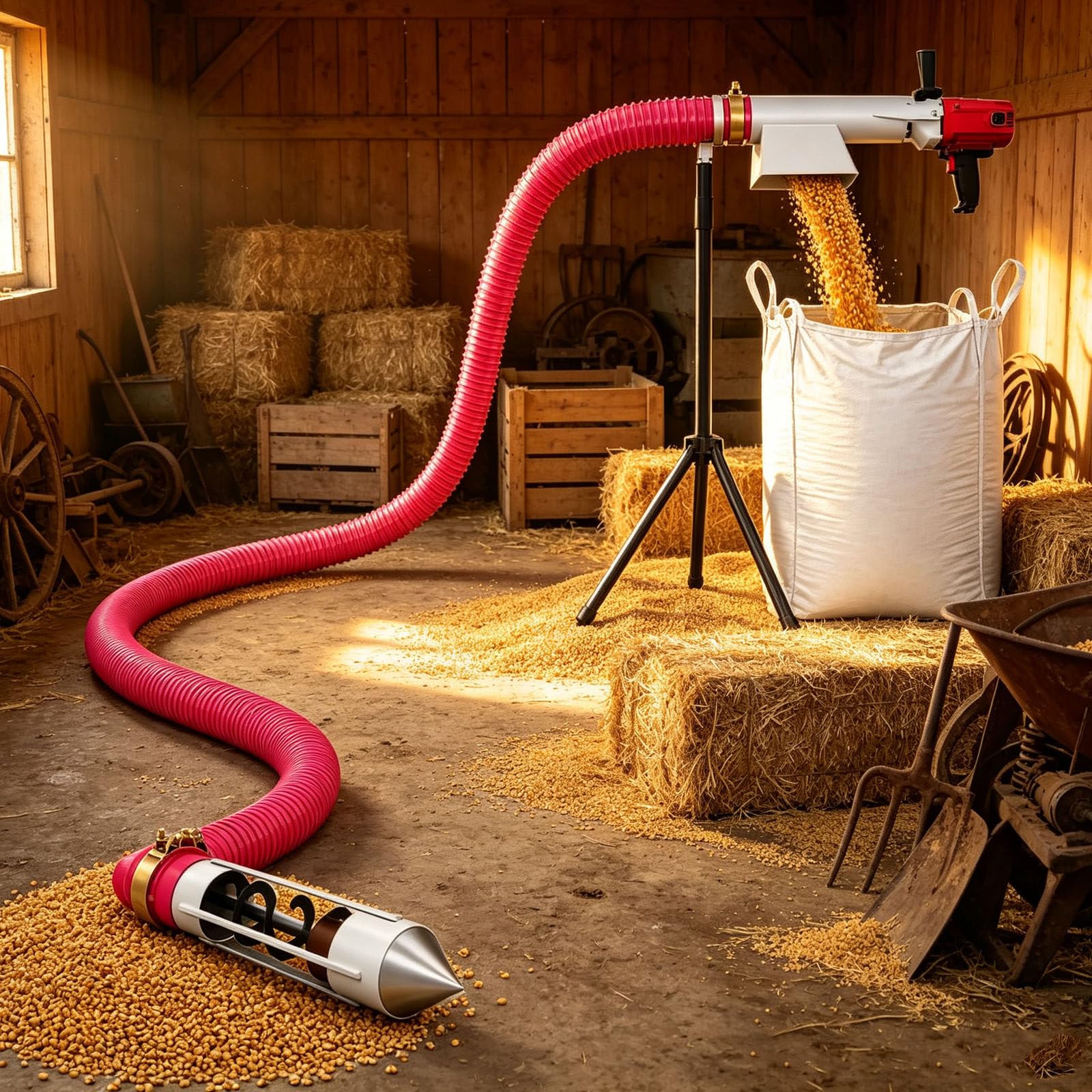 Tragbarer Getreideförderer, Tragbare Flexible Schnecke mit 100-mm-Schlauchset, geeignet für kleine landwirtschaftliche Betriebe, Scheunen, Getreidelager, Futterkammern, Lagerhallen 6.0m