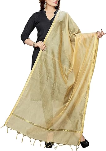Women Art Silk Dupatta Zari Work Border Plain Scarf Slote Fancy Wrap Chunni Party Wear