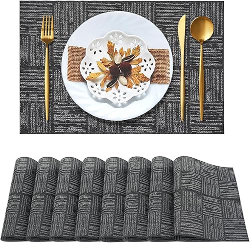 Juego de 8 manteles individuales de PVC resistentes al calor, lavables, de PVC, antideslizantes, resistentes a las manchas, para interiores y