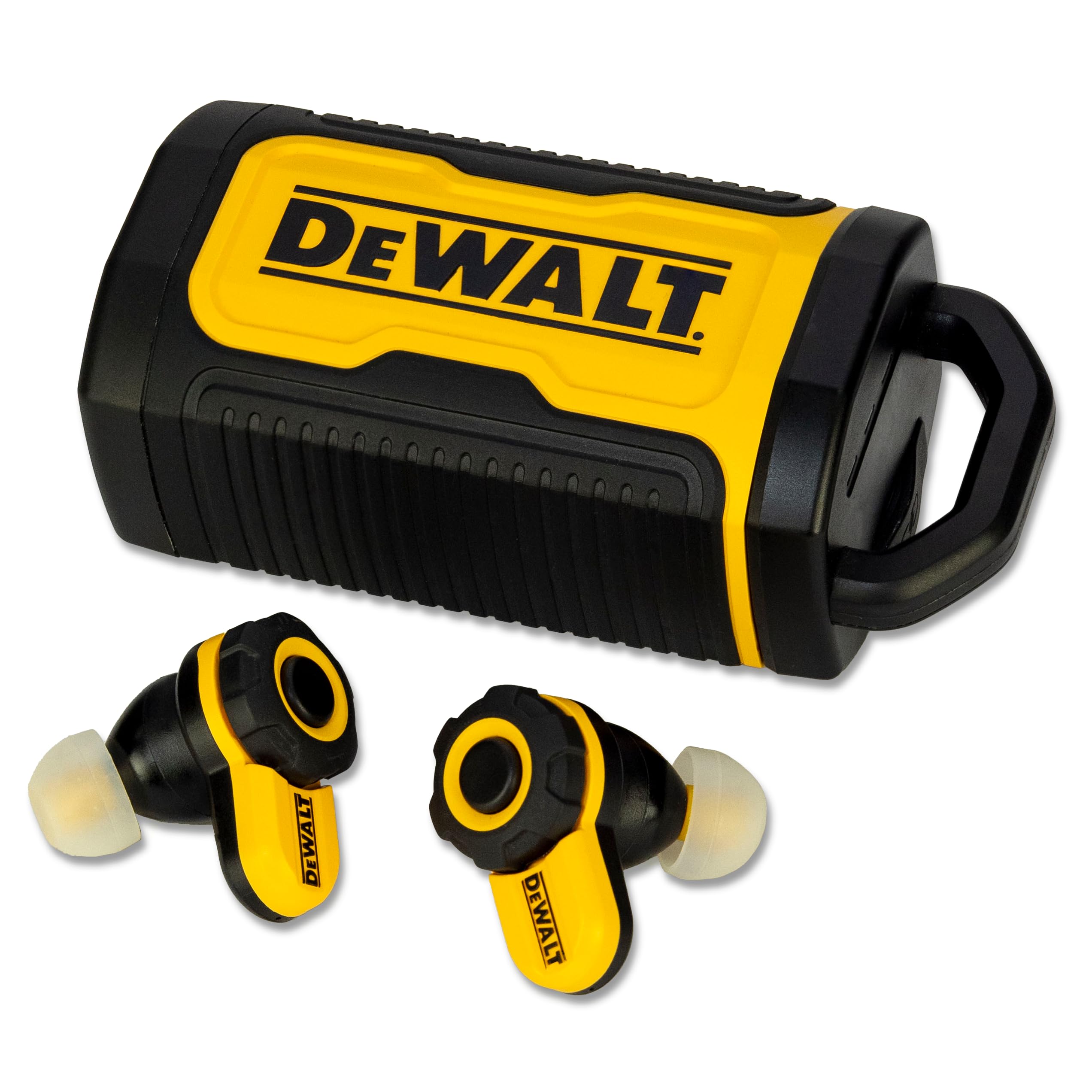 DEWALT Heavy Duty Bluetooth Pro X2 ANC True Wireless Earbuds, 38dB Noise Reduction Rated Work Earbuds, Turn Dial Controls, 10Hr Runtime (40+ w/Case), 4 EQ Modes, IP54, Active Noise Cancelling