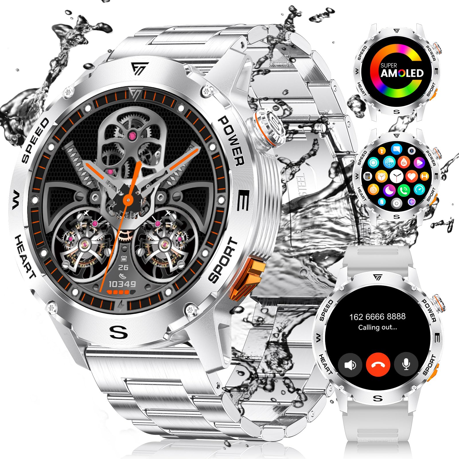 Relojes Inteligentes Hombres Militar con Llamada Telefónica Smartwatch Notificación 460mAh Gran Batería 5ATM Impermeable Ritmo Cardíaco/SpO2 Android iOS Deportivos Reloj inteligente Hombre Redondo