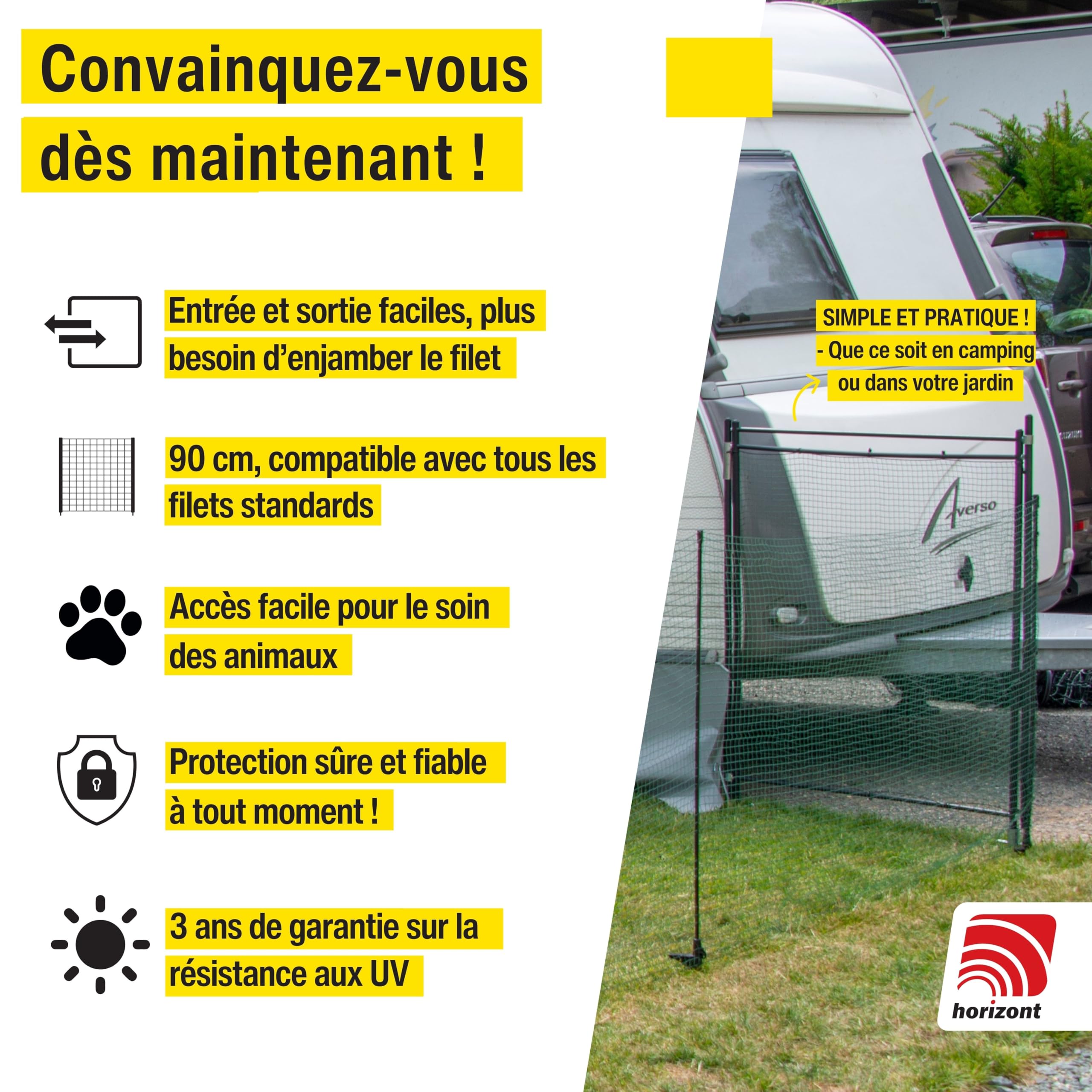 Portillon de clôture horizont 90–105 cm sans électricité – porte de clôture de jardin pour filets, idéal camping, jardin et enclos