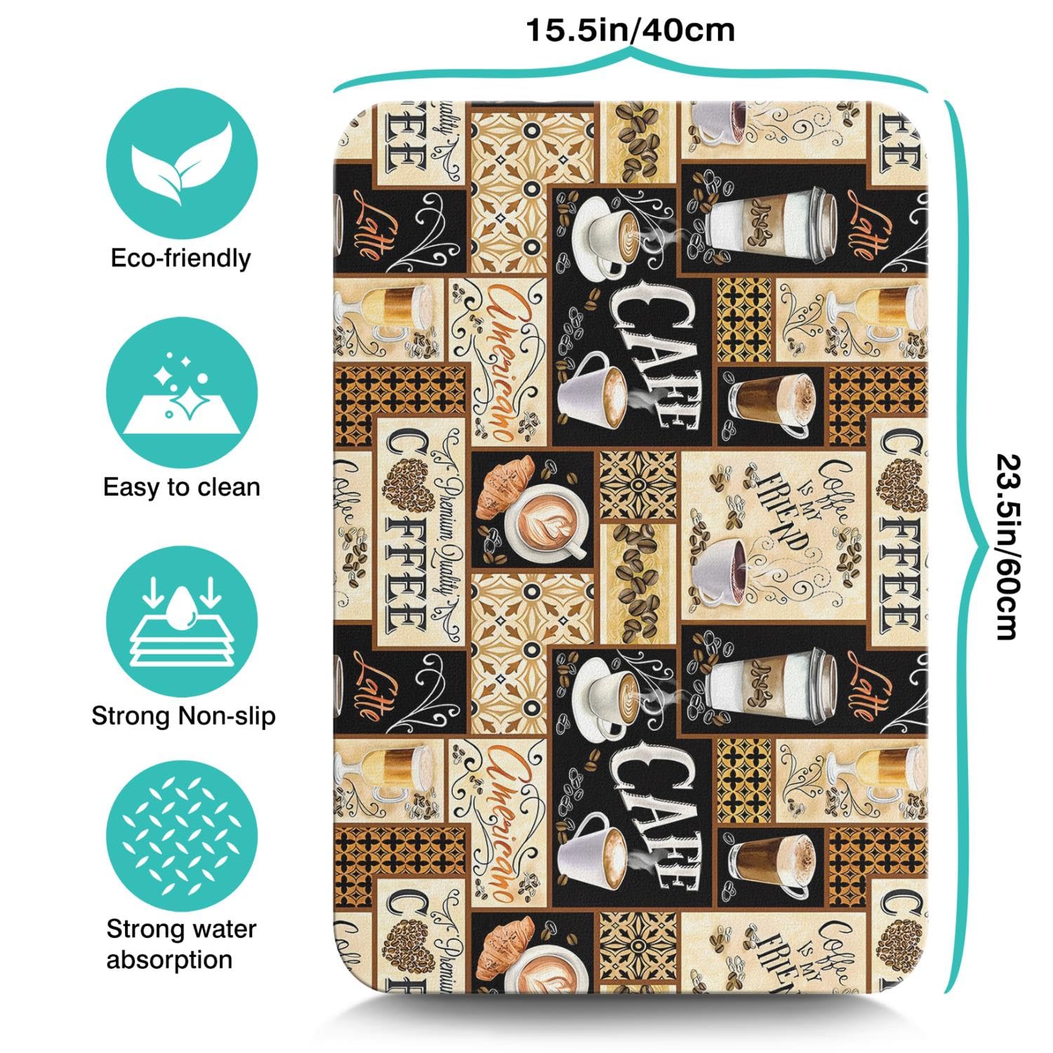 Divertida alfombrilla de café de 23 x 15 pulgadas, alfombrilla de barra de café para encimeras, absorbente, oculta las manchas, antideslizante, accesorios de barra de café, se ajustan debajo de la