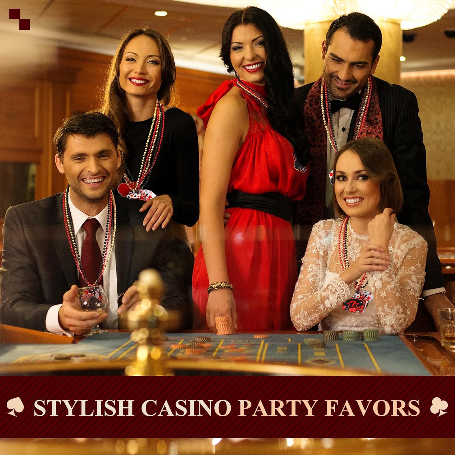 Ferreve 72 Pcs Casino Night Beaded Necklaces Bulk 12 Styles Casino Dice Dollar Sign Necklaces Gold Red Black Beaded Necklace for Birthday Party Favors Supplies (Dice)