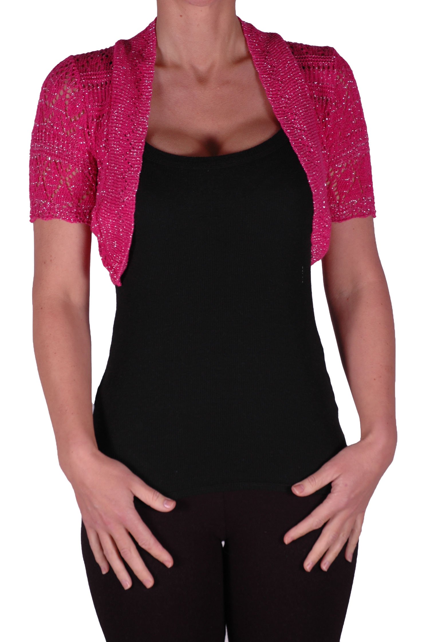 Eye Catch Women's Fushia Eyecatchknitwear - Erin Lurex One Size Bolero Knit Shrug