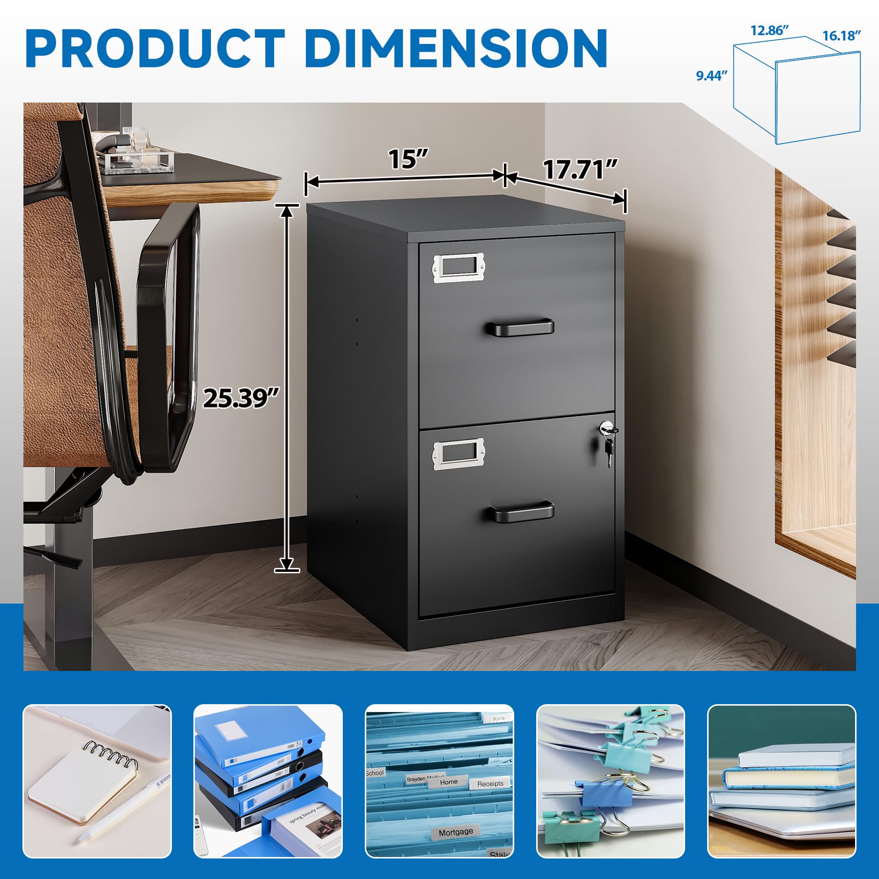 2 Drawer File Cabinet with Lock Vertical Filing Storage Cabinet Office Home Steel Vertical File Cabinets for Letter Size File Cabinet Locked,Assembly Required