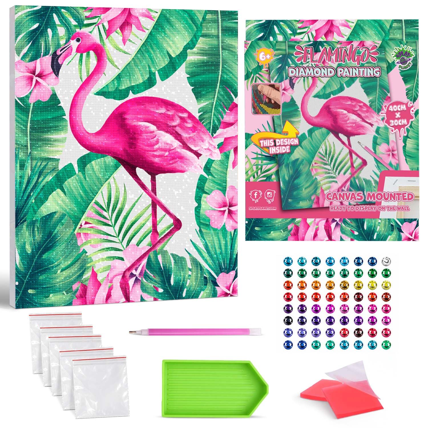 Splat Planet Flamingo Framed Diamond Painting Kit, Rhinestone, Framed Diamond Art, 5D Diamond Painting Kit, Home Wall Decoration,Arts and Crafts for Adults,Kids, 30x40cms
