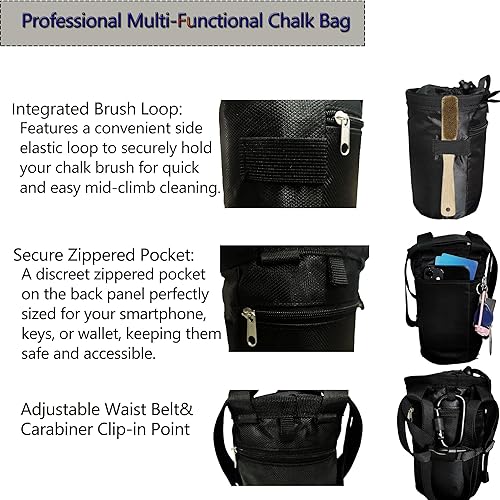 Miniatura 2 de Bolsa de tiza de escalada en roca y cubo de bouldering, Oxford de 7.5 pulgadas con bolsillo con cremallera, accesorios ligeros de gimnasio para