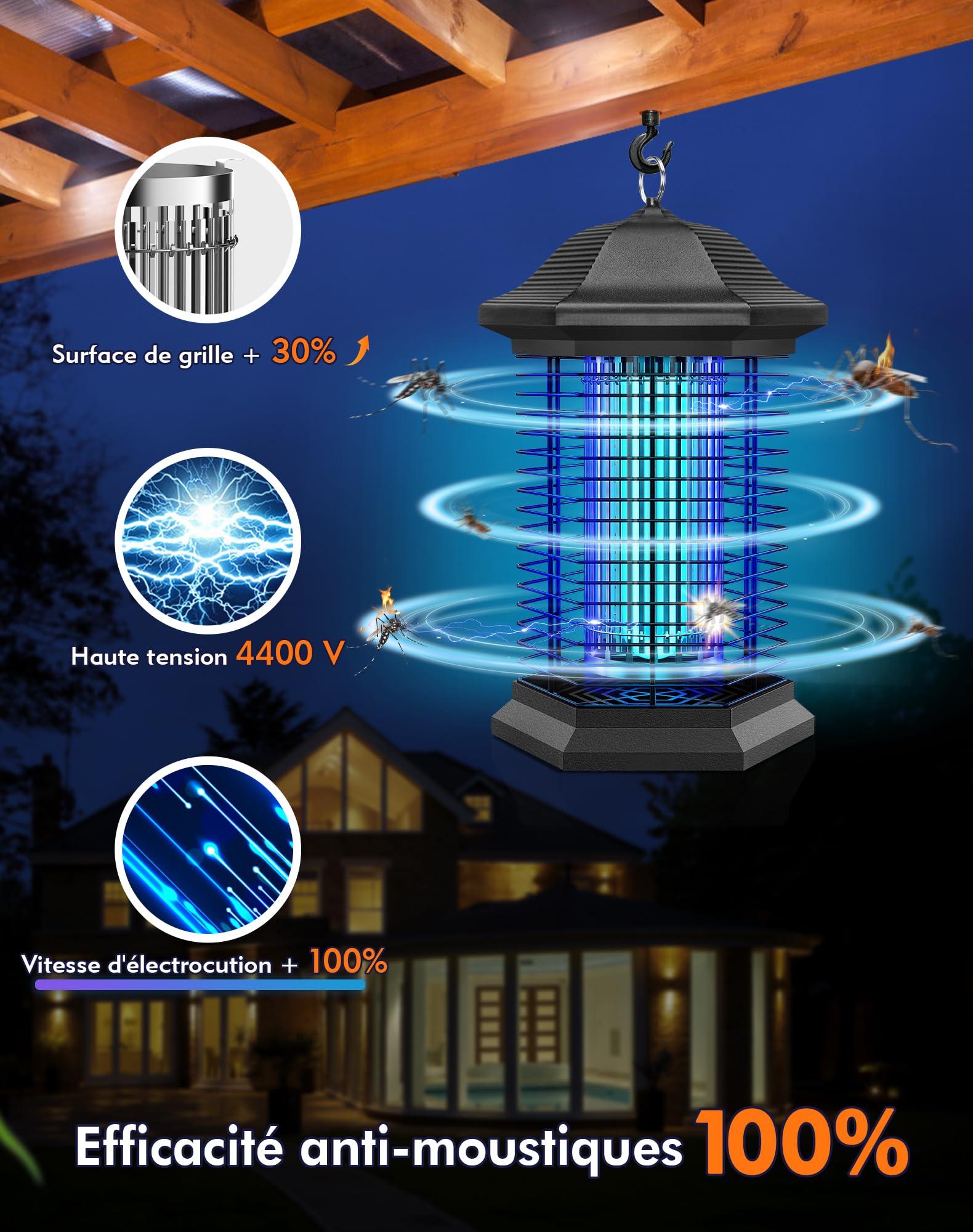 AMUFER Lampe Anti Moustique 18W 4400V Tue-Mouche Électrique IPX4 Étanche Tueur d'Insectes