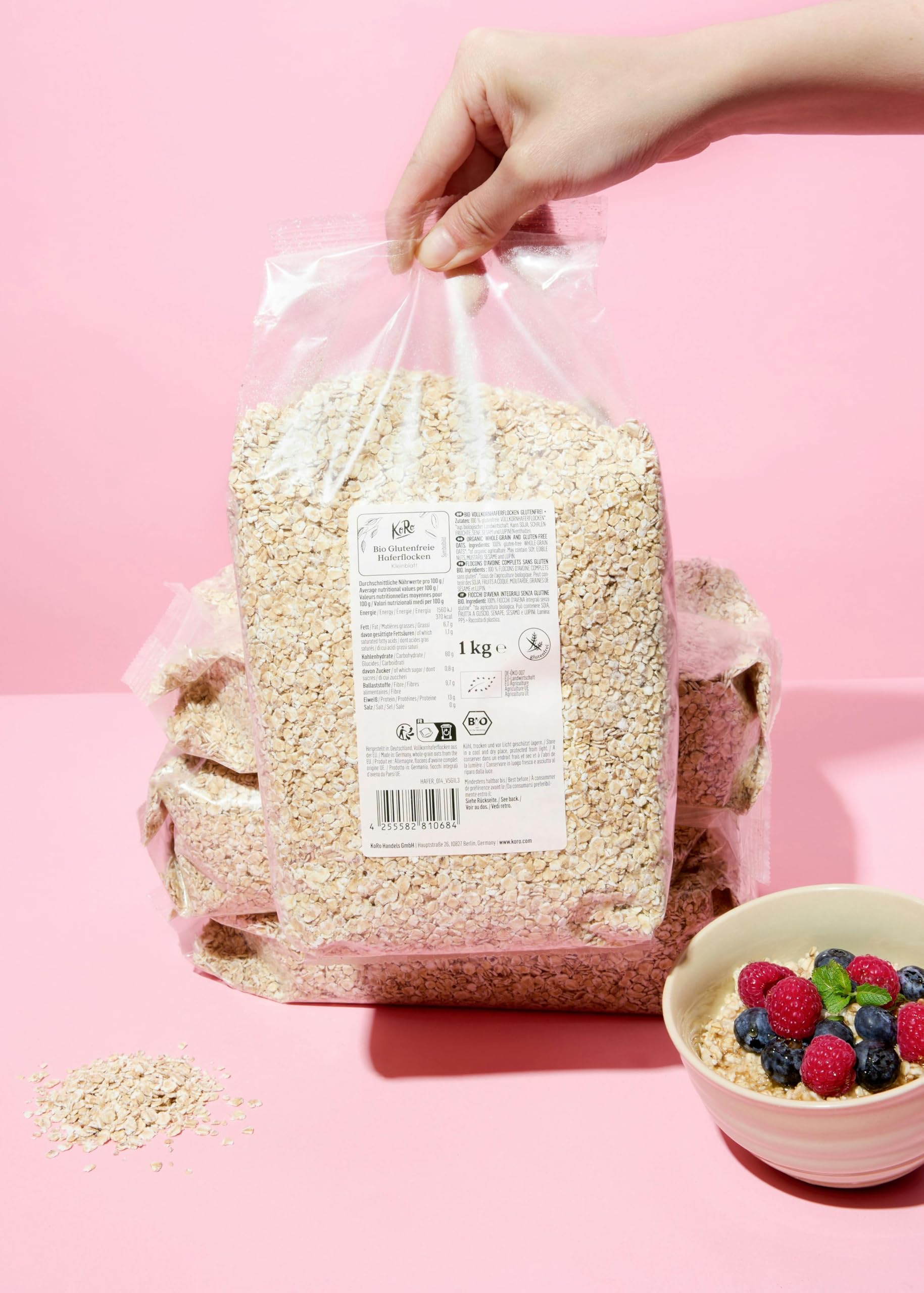 KoRo - Fiocchi piccoli di avena bio senza glutine 4 x 1 kg - senza glutine - per porridge e smoothie - consistenza tenera