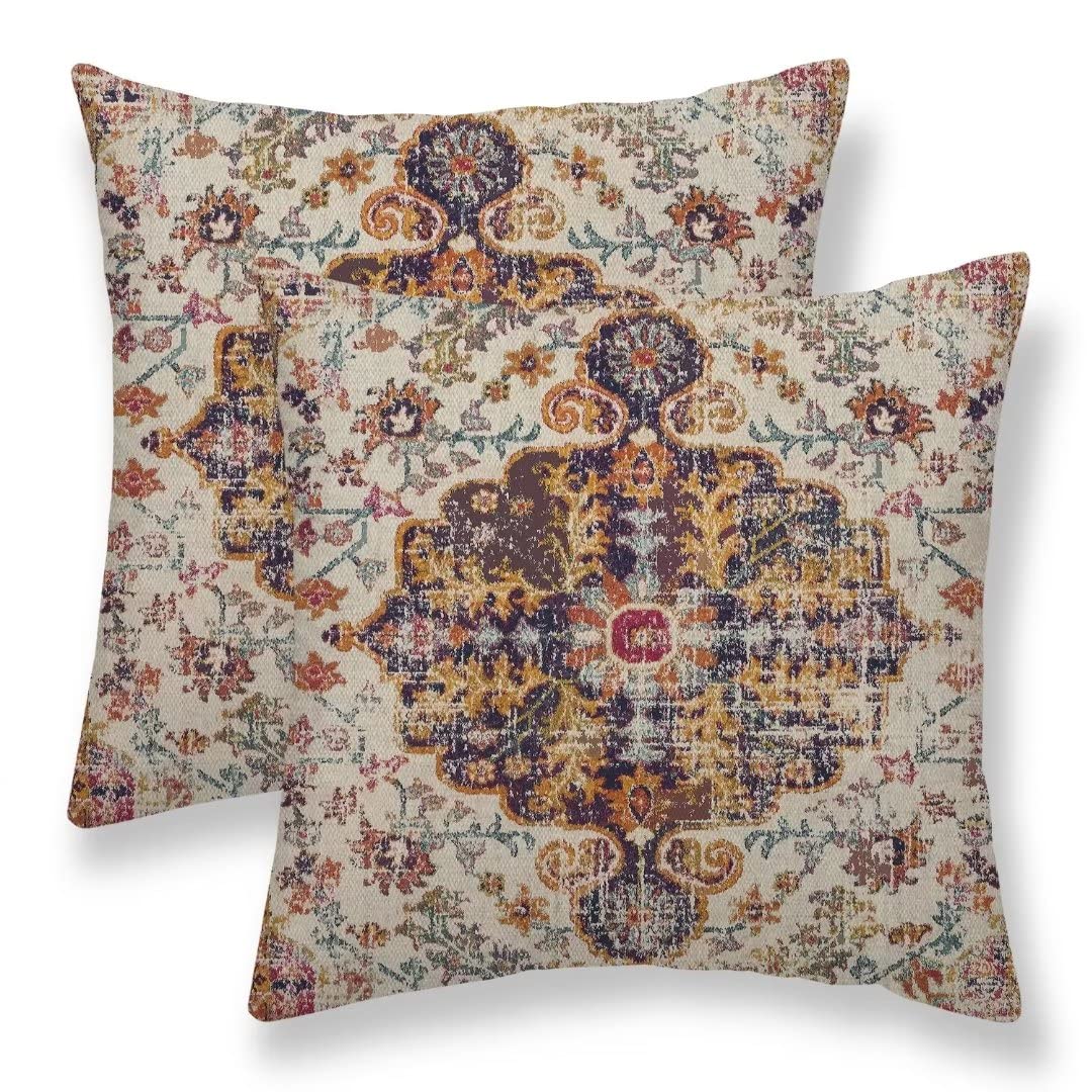 Sunshineyan Boho Pillow Covers 18x18 Set of 2, Carpet Ethnic Pattern Throw Pillow Covers Bohemian Rustic Farmhouse Outdoor Cushion Cases Linen Decorative Gifts for Couch Sofa Decor - Purple — image 1