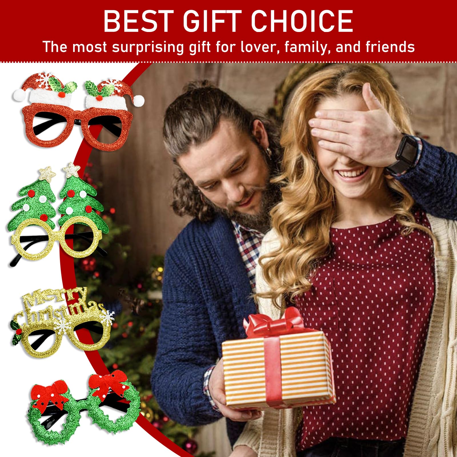 Ylluuoe 24 PCS Novelty Christmas Glasses Frames,Christmas Glitter Party Eyeglasses,Xmas Costume Party Glasses Frame Prop for Kids Adults to Wear for Holiday Party Favors Gift Create Joyful Atmosphere - Image 4