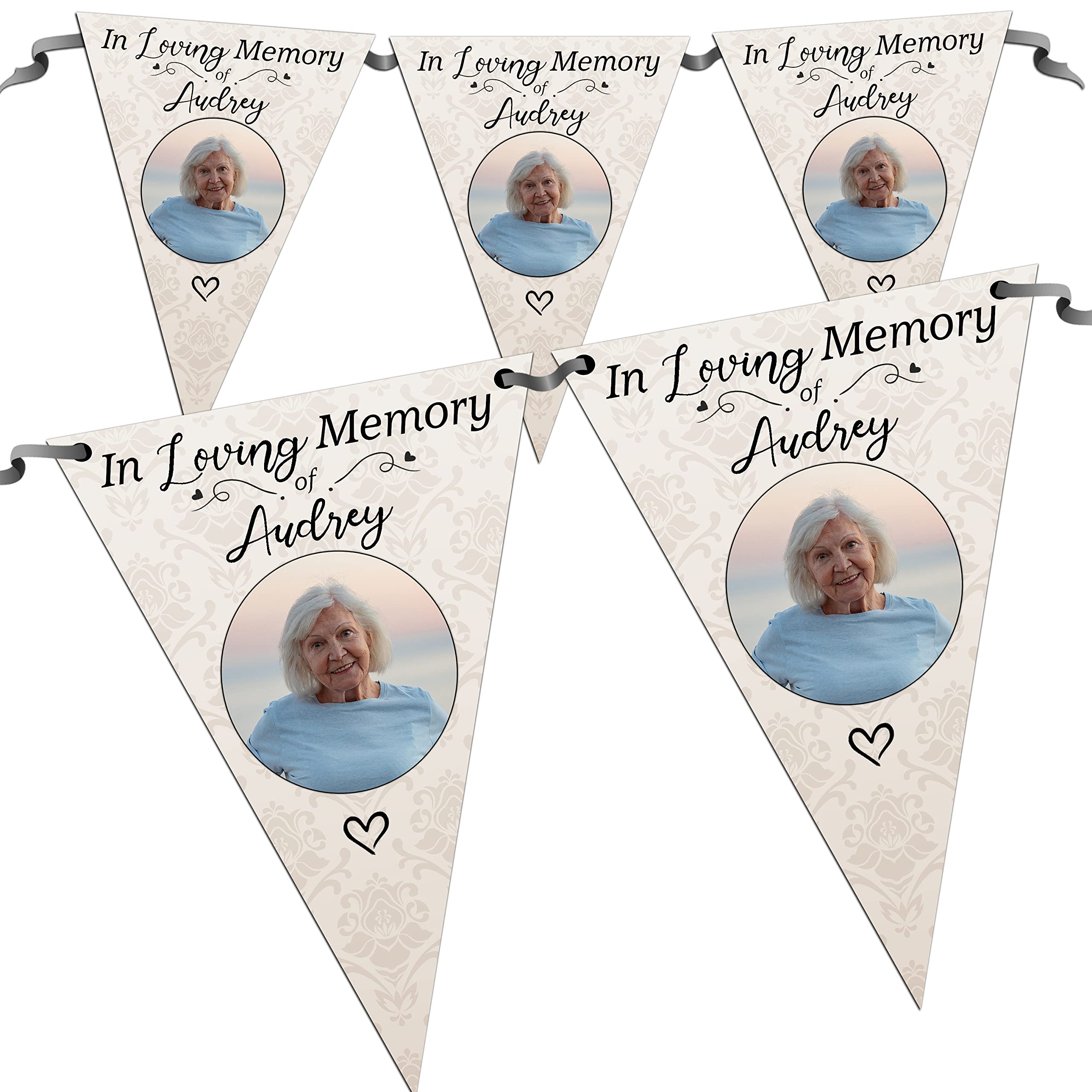 Invite Designs Ltd Personalised In Loving Memory Memorial Flag Photo Banner Bunting N100-10 Flags inc ribbon Funeral Wake