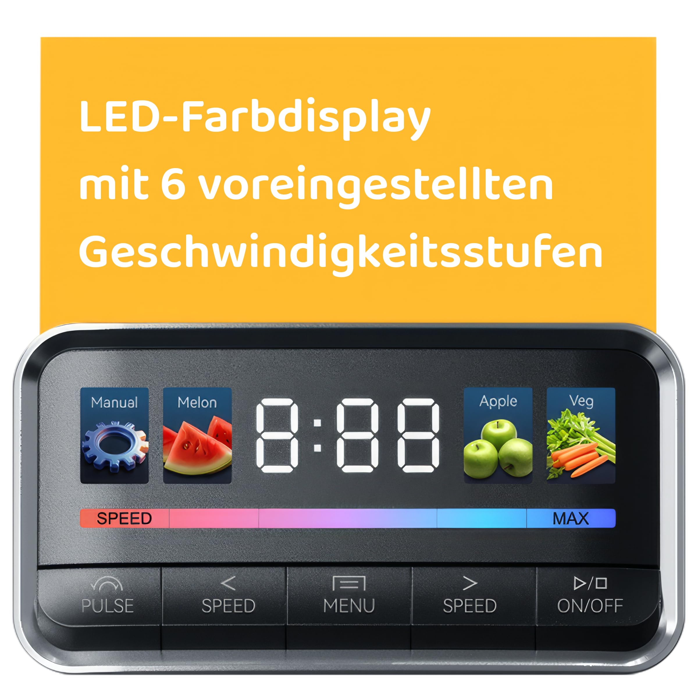 Super Juicer - Linea Tegno - Professioneller Edelstahl Entsafter - Entsafter für Obst und Gemüse - 1500W - Extra große Einfüllöffnung - 2,5L Fruchtfleischbehälter - 1L Saftbecher, LED-Farbdisplay