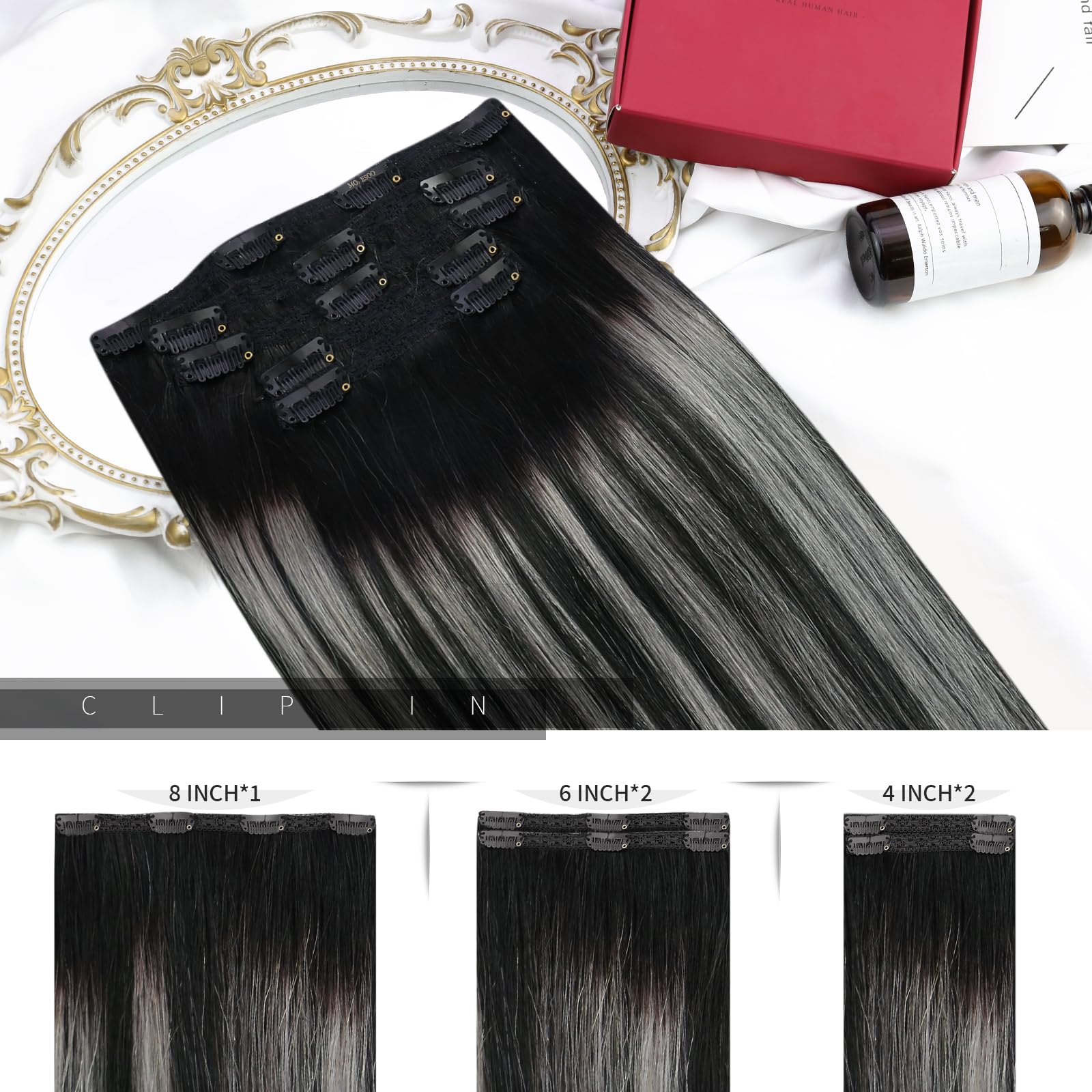 Moresoo Extension Capelli Veri Clip Extension Clip Capelli Veri Remy Umani Lisci Extension a Clip da Castano Scuro a Marrone Medio con Castano Scuro #2/6/2 45 cm 120 Grammi 7 Pezzi