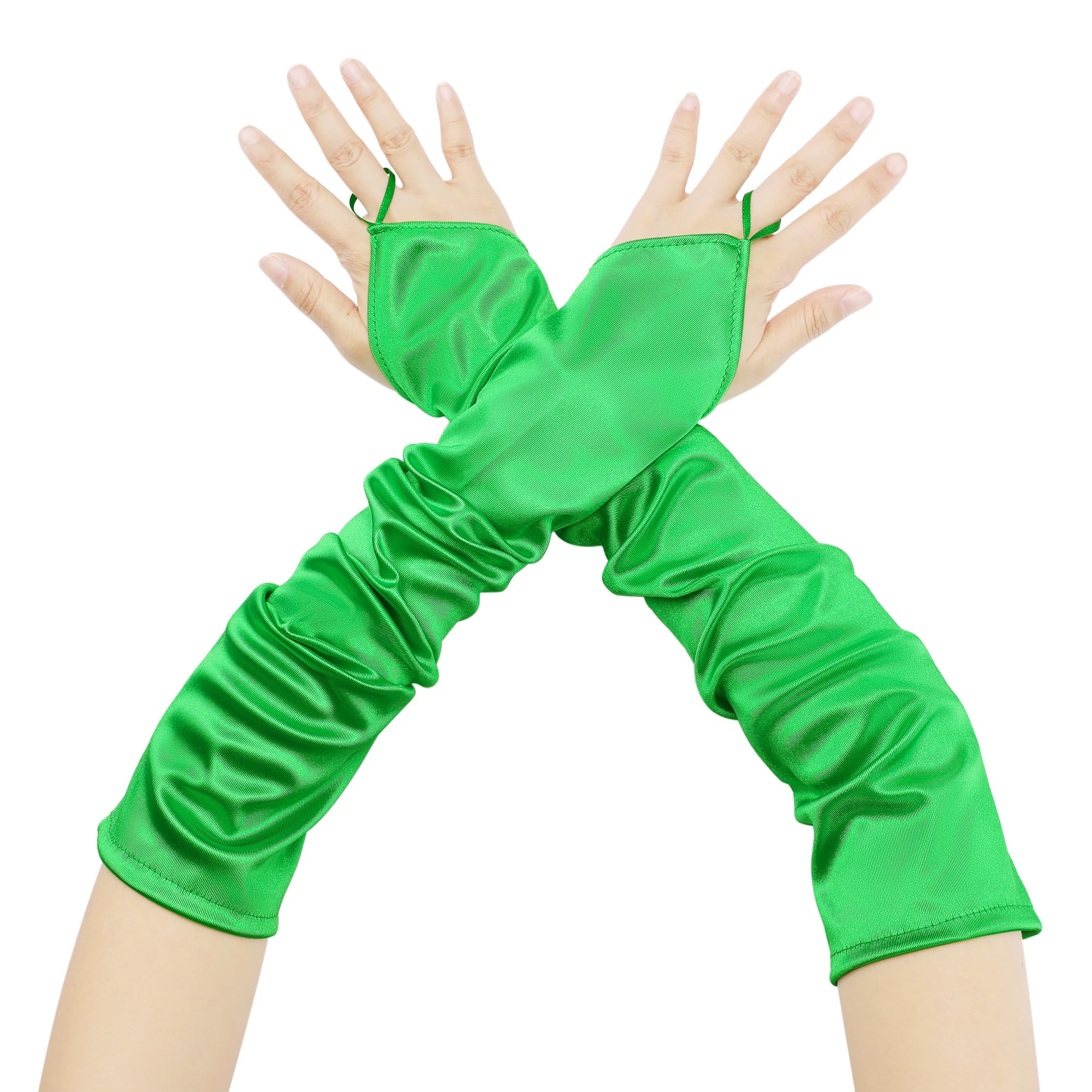 Elerevyo Women Satin Fingerless Elbow Gloves for Wedding Party