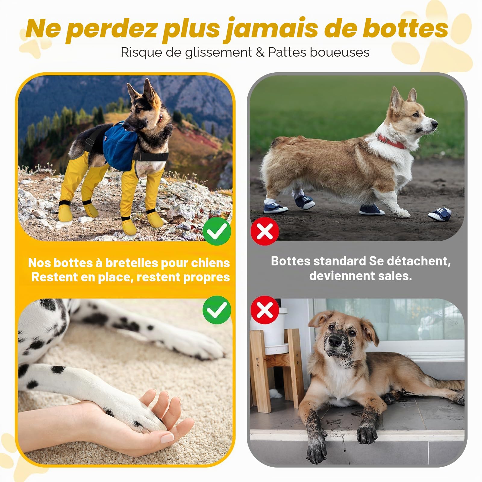 DQGHQME Chaussures à Bretelles pour Chien, résistantes à la poussière et antidérapantes, réglables en 6 Points, idéales pour Le parquet et la Neige, avec réflecteurs à 360° pour Les Pattes.
