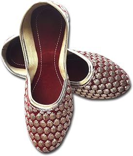 Women's Soft Faux Leather Bite and Pinch Free Embroidered Velvet red Maroon Festive