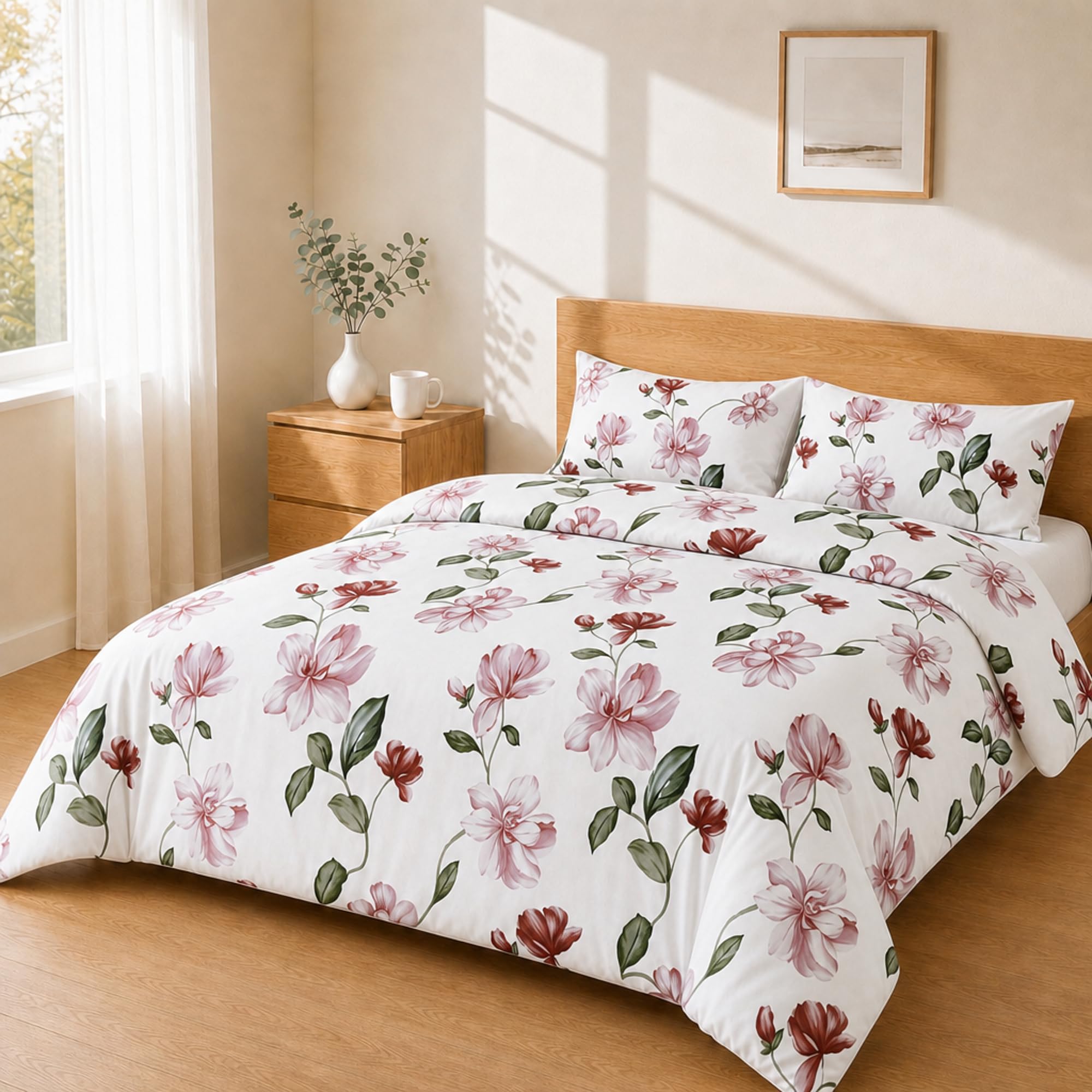 Homebliss Bed Linen Set 200 x 200 cm + 50 x 80 cm 2 Pieces Magnolia Pink Bordeaux
