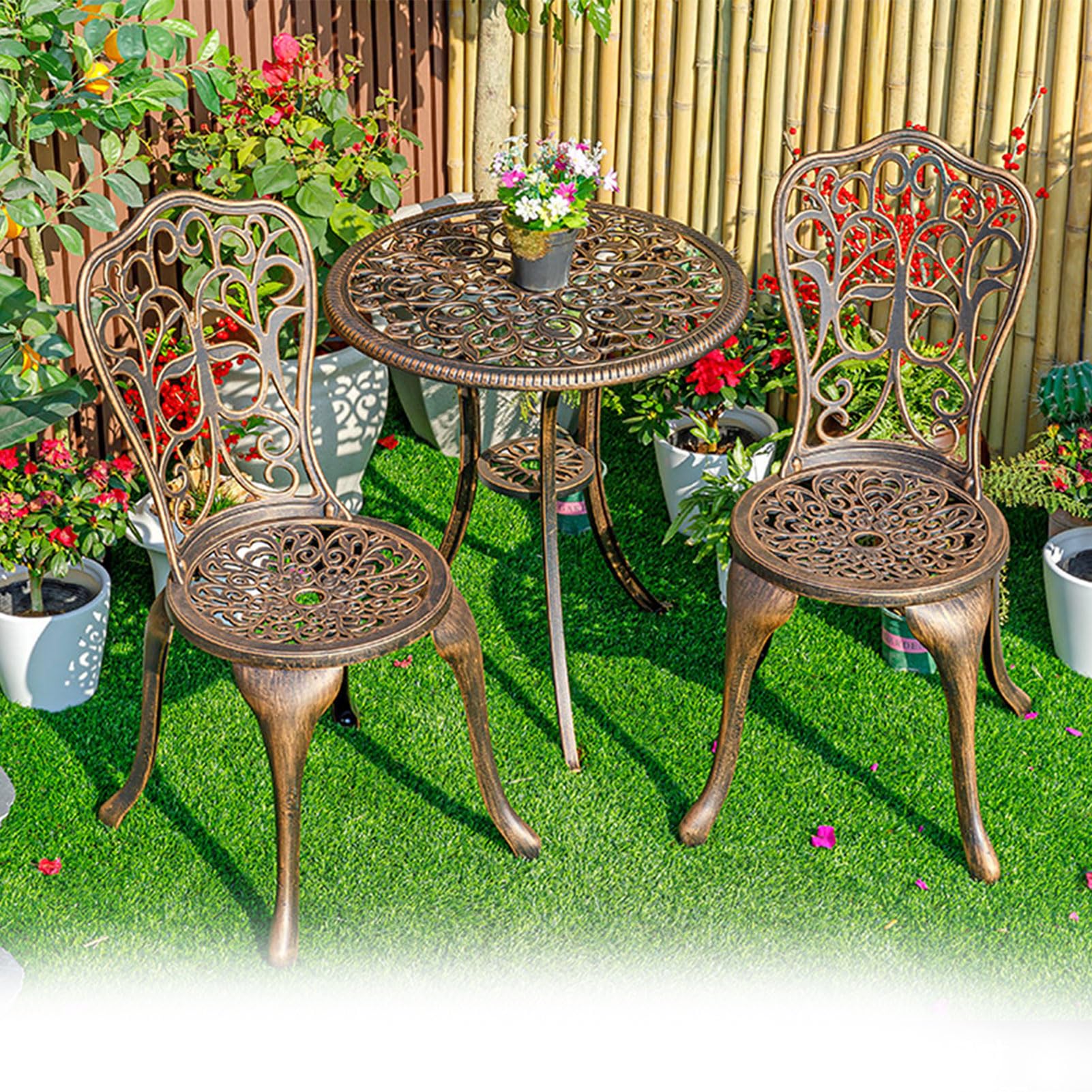 Set da bistrot da esterno in alluminio pressofuso resistente alla ruggine, set da 3 pezzi per sala da pranzo in giardino