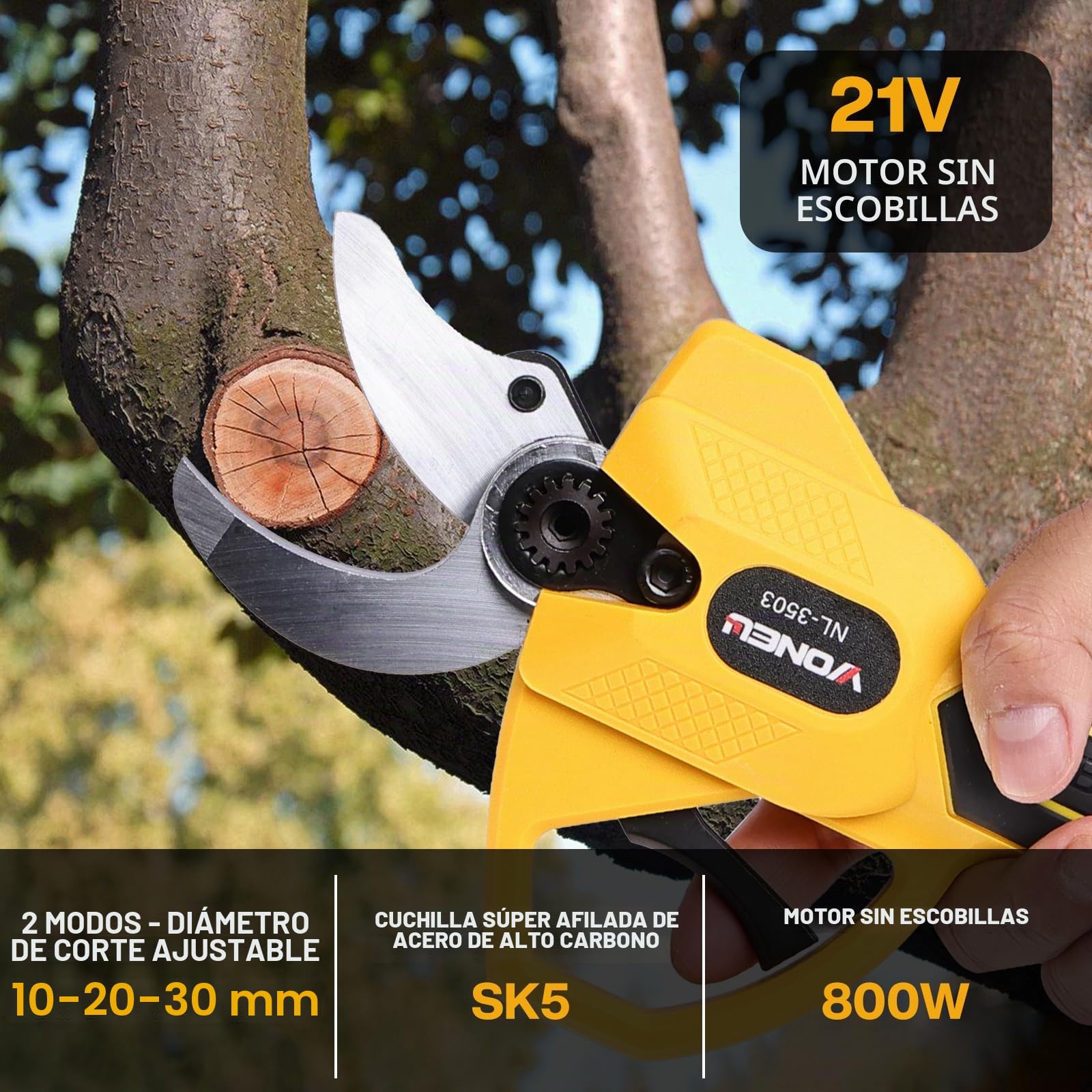 Tijeras de Podar Eléctricas: Tijeras de podar bateria con 3 opciones de apertura: 10mm, 20mm y 30mm, 2 baterías de 2000mAh 24V, Motor 800W, Podadora Eléctrica Inalámbrica de 30 mm