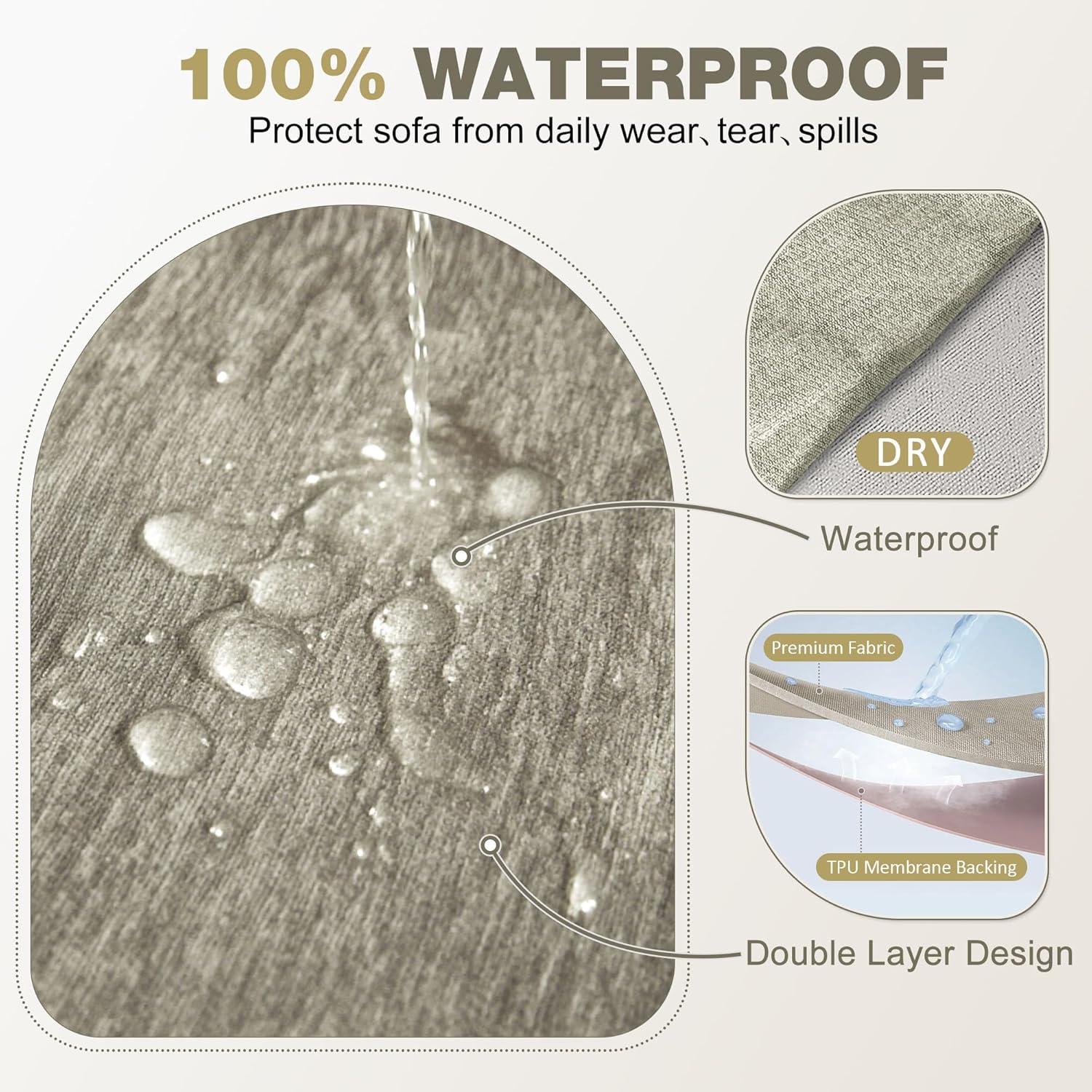 1OO% Waterproof Sectional Couch Covers for Dogs Chenille L Shape Sofa Cover Blanket Set 2 Pieces Sectional Slipcover with Tassel Soft Washable Pet Furniture Protector (XX-Large, Khaki)