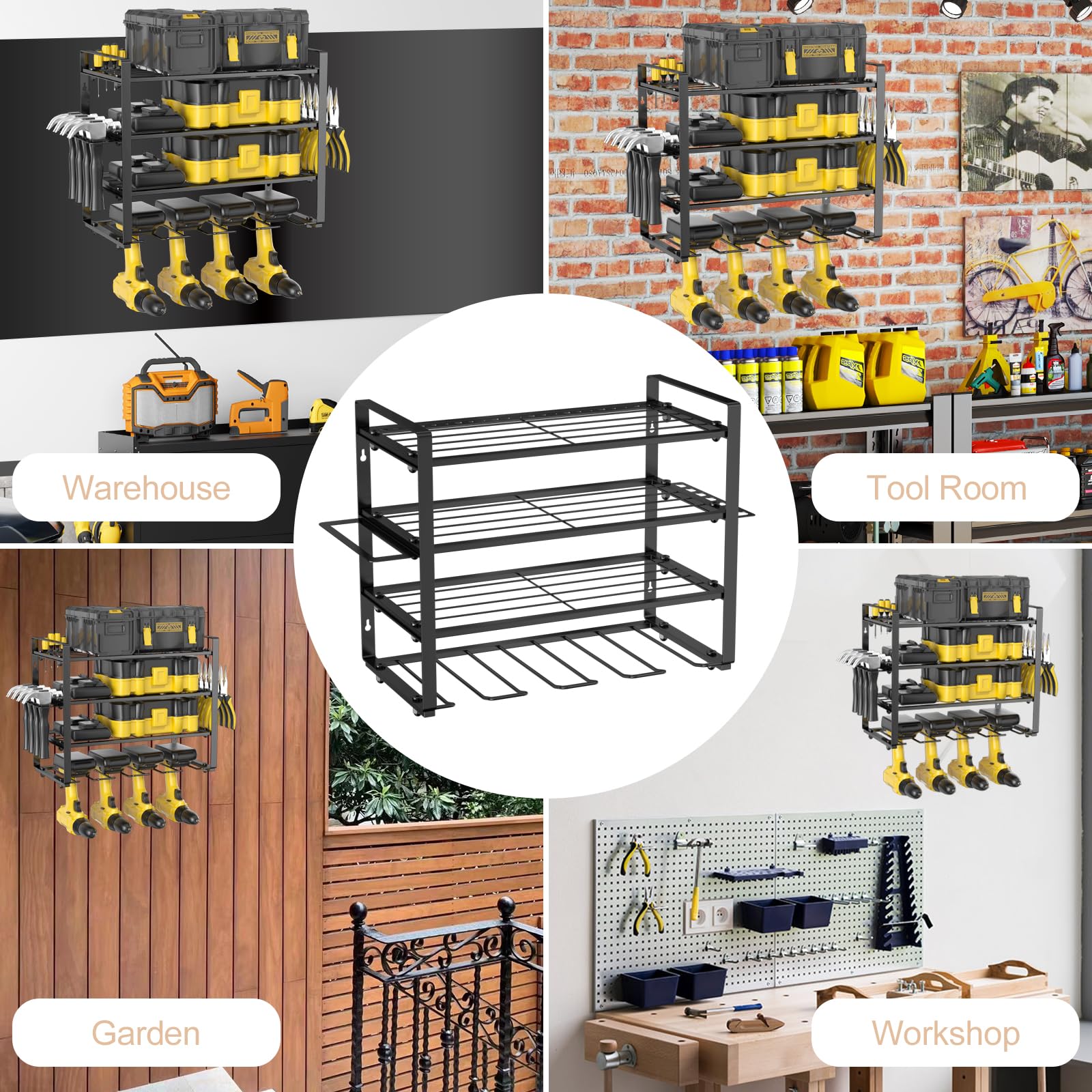 4 Livelli Organizer per Utensili Elettrici, Portautensili da Parete, Supporto da Parete, Supporto per Trapano, Organizzatore per Cacciavite Laterale, Organizer per Attrezzi