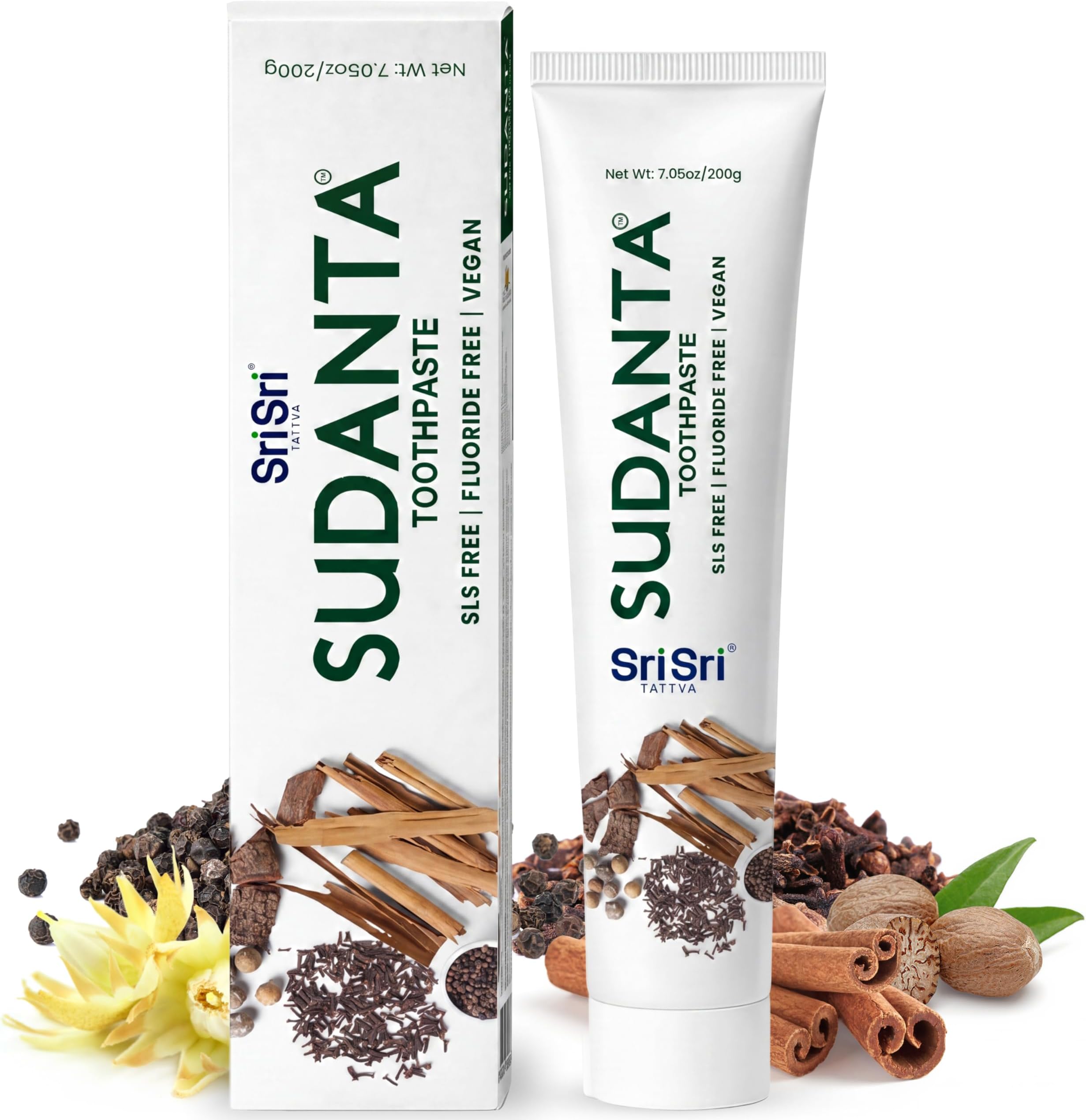Sri Sri Tattva Sudanta Herbal Toothpaste – SLS Free & Fluoride Free Natural Ayurvedic Toothpaste for Strong Teeth, Healthy Gums & Oral Care – 200 g (1 Pack)