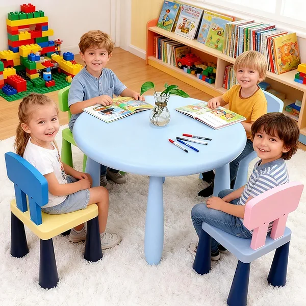 Yumiclub Kids Table and 4 Chairs Set, 5Piece Activity Childrens Table and Chair for Children Reading Art Craft, Drawing，Play Games,Do Homework，Eating