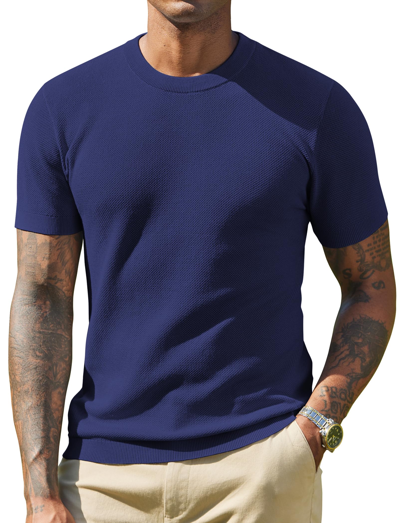 COOFANDY T-Shirt Uomo in Maglia a Maniche Corte Pullover Estivo Basic Girocollo