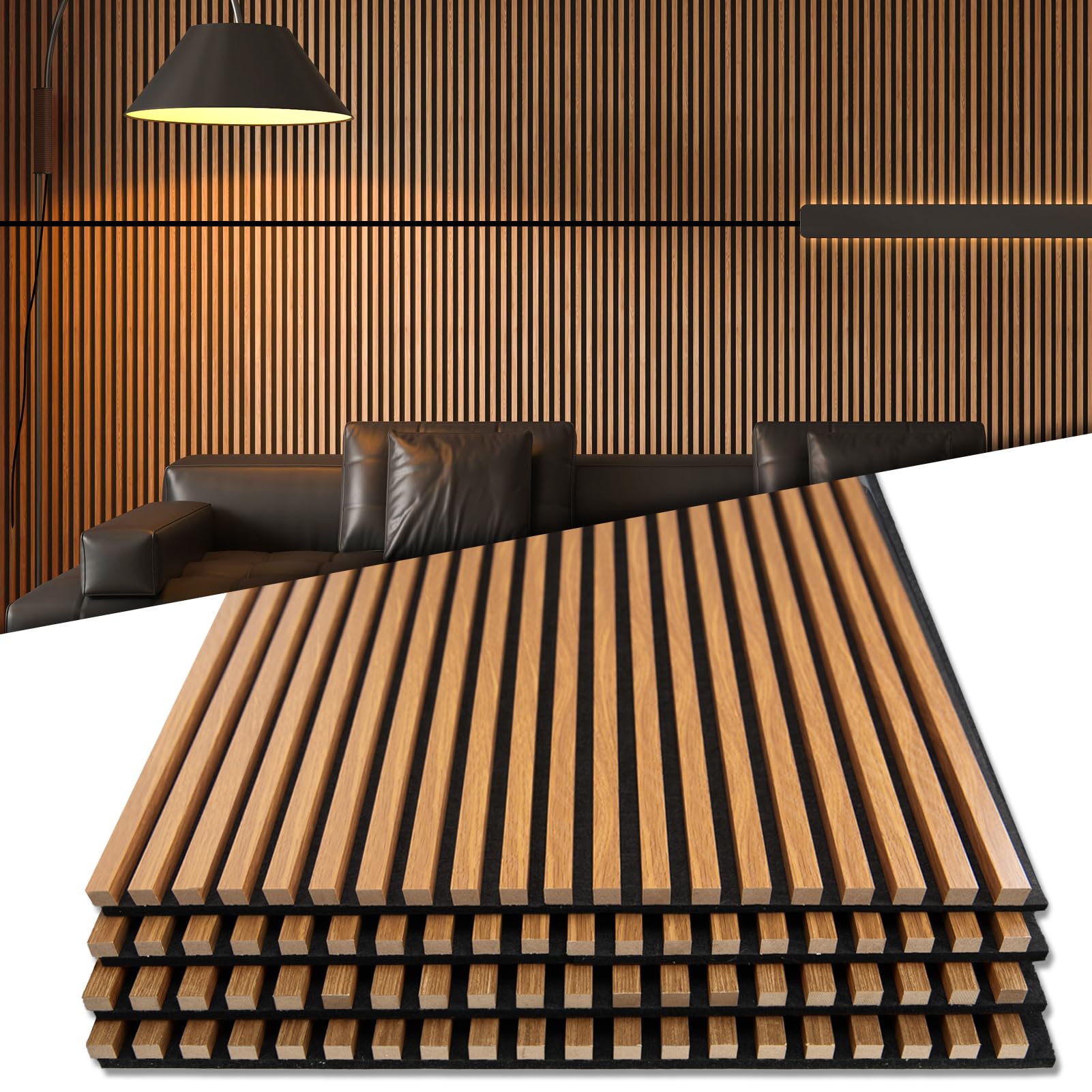 Art3d 3D Fluted Soundproof Wood Textured Slat Wall Panel, 4-Pack, Teak