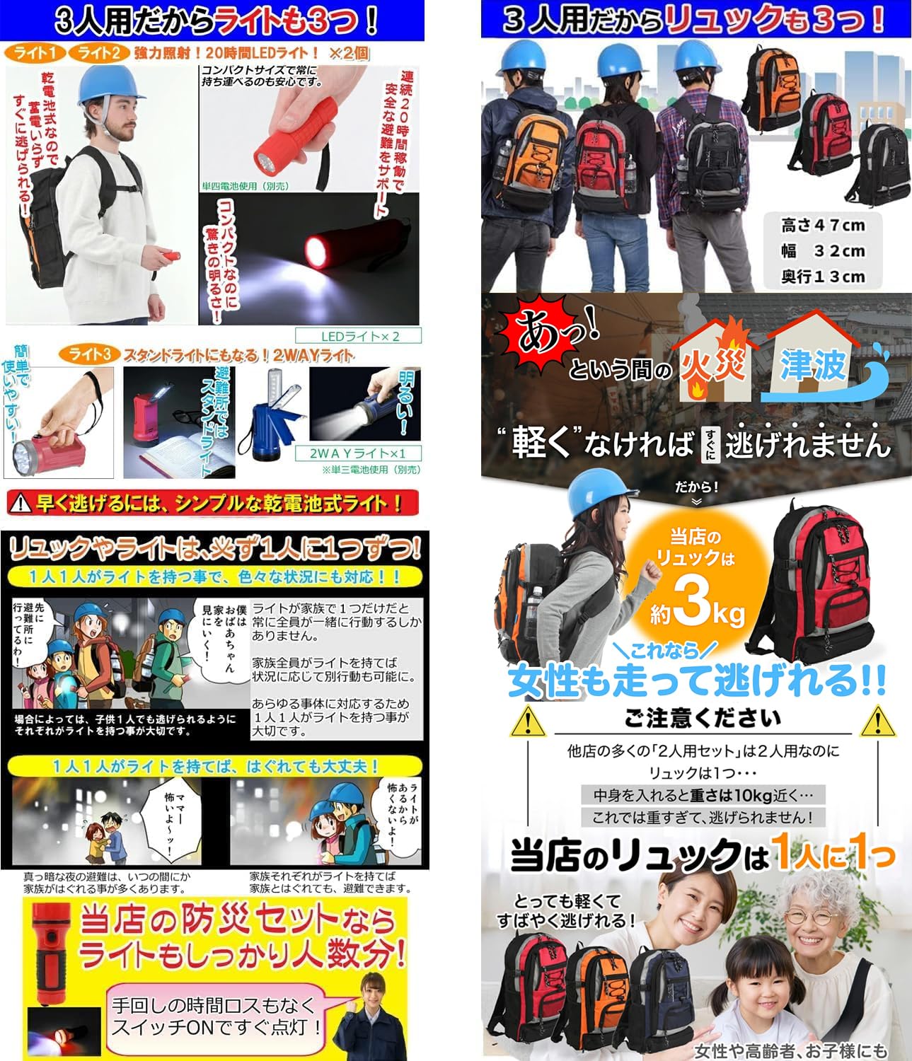 これを持つだけ‼️【防災セット・3人用】地震対策 防災リュック 防災