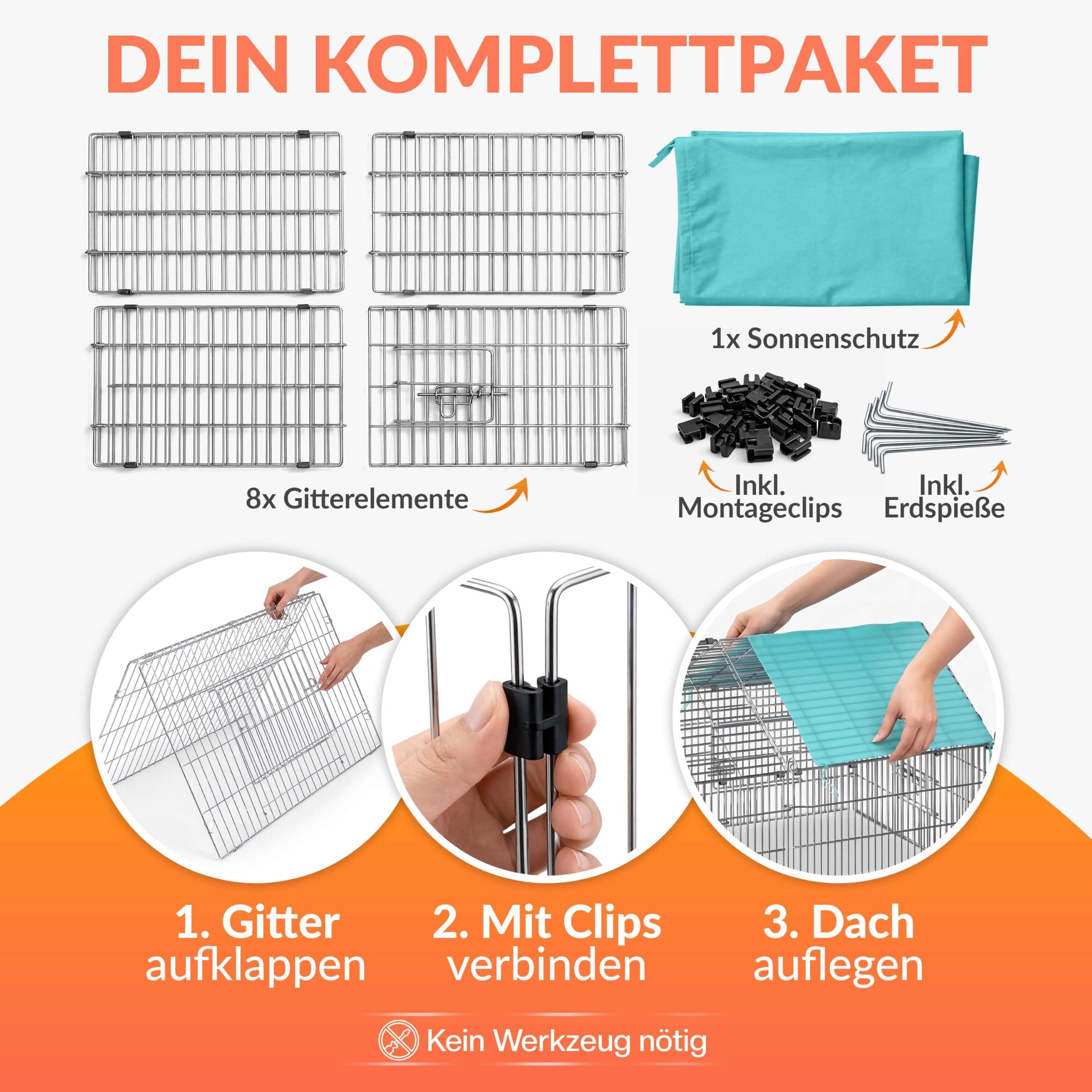 CADOCA® Freilaufgehege 180x75x75cm Sonnenschutz Auslauf Garten Kaninchenstall Hasenstall Kleintierauslauf Dachstoff Grün