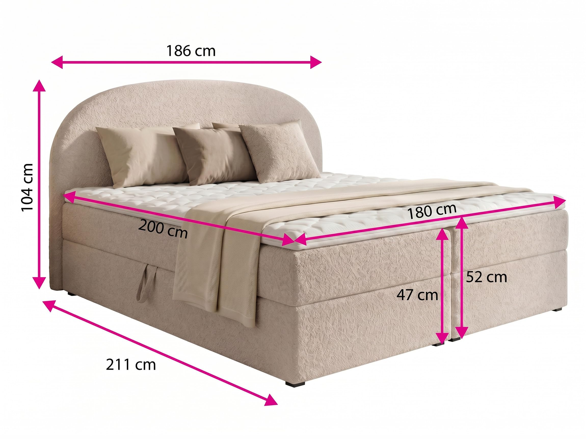 Sofnet Boxspringbett Cloud mit 2 Bettkästen, Doppelbett mit Bonell-Matratze und Topper, Polsterbett in weichem Bouclé-Stoff, Bett, Bettgestell für Schlafzimmer (Schwarz (Coral 60), 180 x 200 cm)