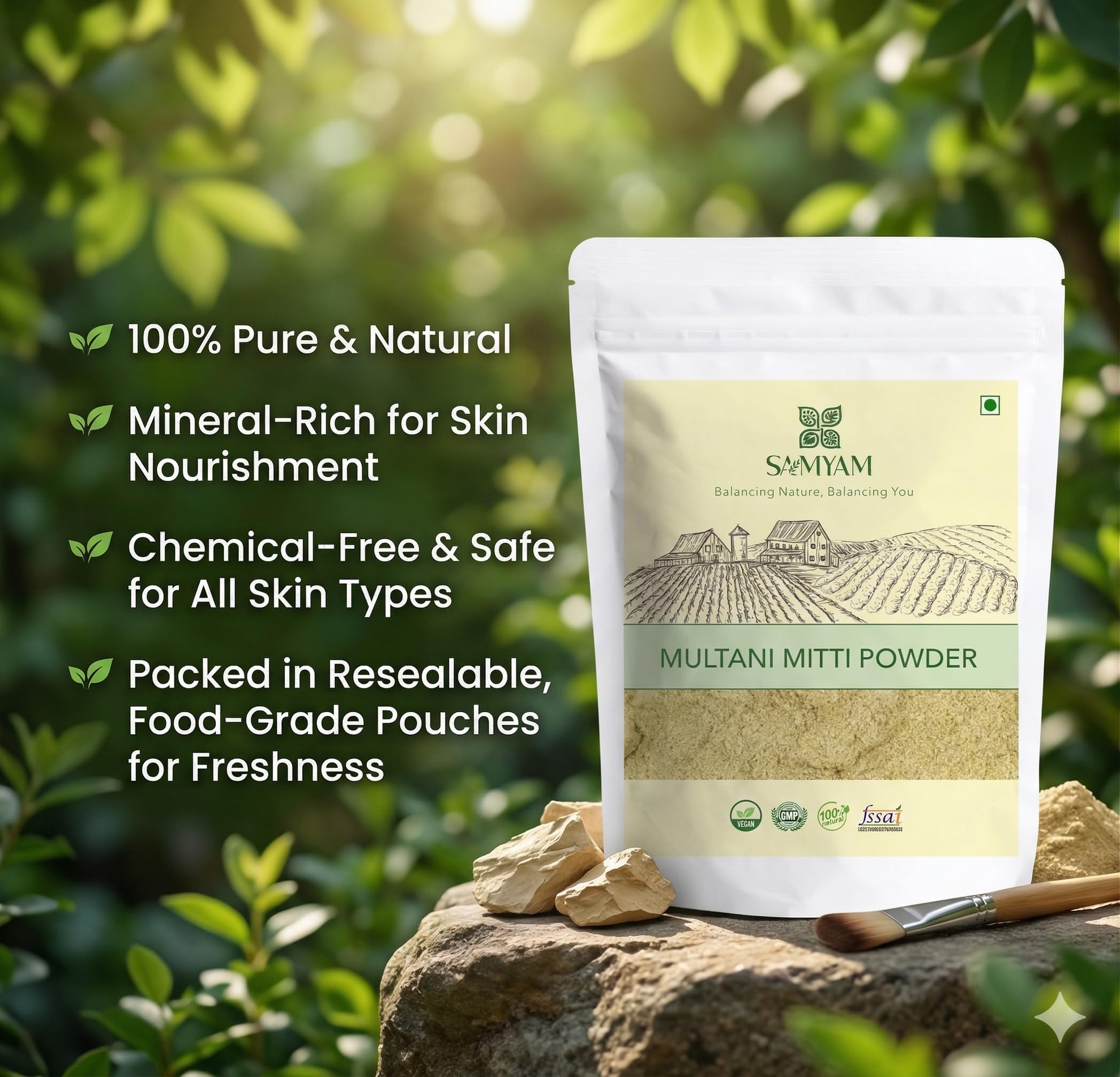 SAMYAM Polvere detergente per il viso Multani Mitti - 1 kg | Terra di Fuller, argilla bentonitica, argilla curativa indiana